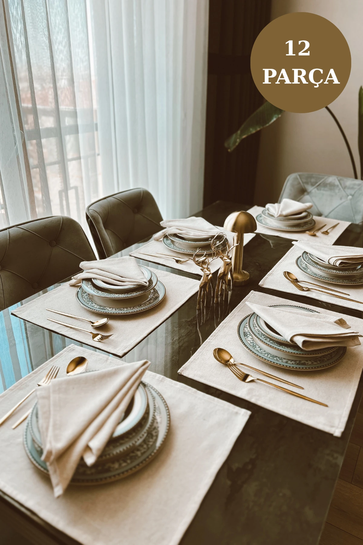 LINEN | 12 Adet Organik Ham Yıkanmış Keten Amerikan Servis Ve Servis Peçetesi Sofra Sunum Takımı