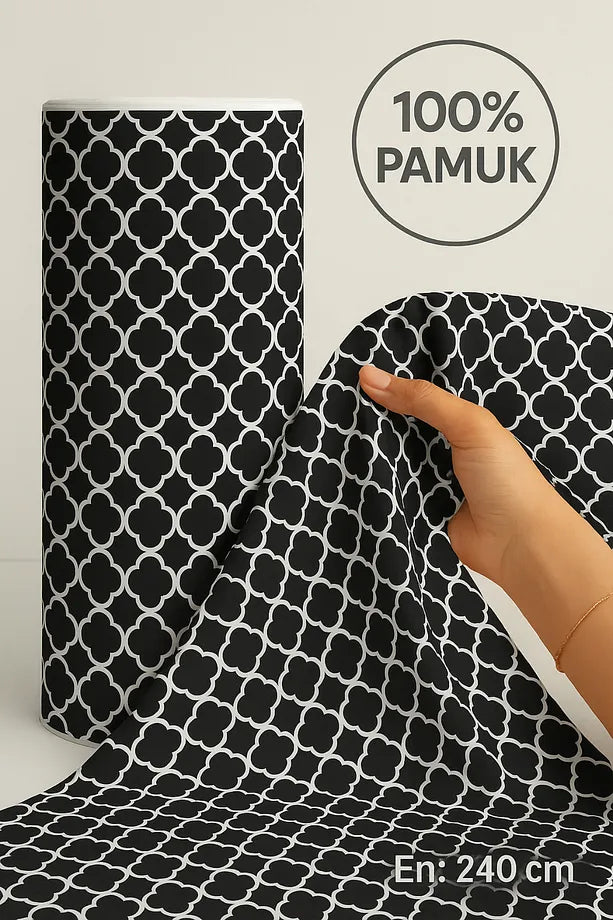 %100 Pamuk Siyah Halkalı Poplin Kumaş En: 240 cm Nevresim, Çarşaf, Yastık Kılıfı, Elbise ve Çanta
