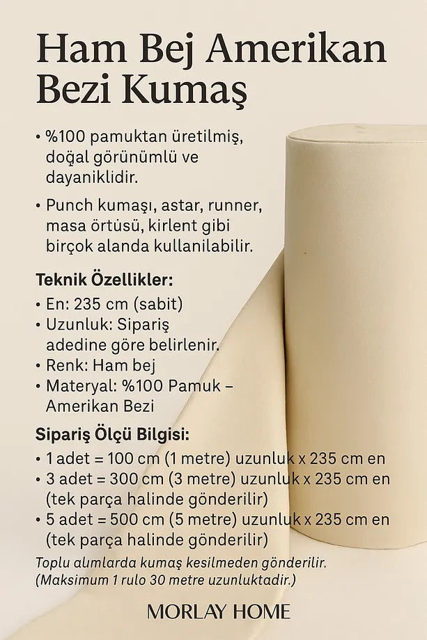 Ham Bej Kumaş – Amerikan Bezi – Punch & Astar Kumaşı – Kırlent, Runner, Masa Örtüsü, Döşemelik
