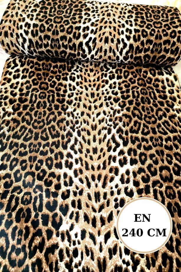 %100 Pamuk Kahve Leopar Poplin Kumaş En: 240 Cm Nevresim, Çarşaf, Yastık Kılıfı, Elbise Ve Çanta