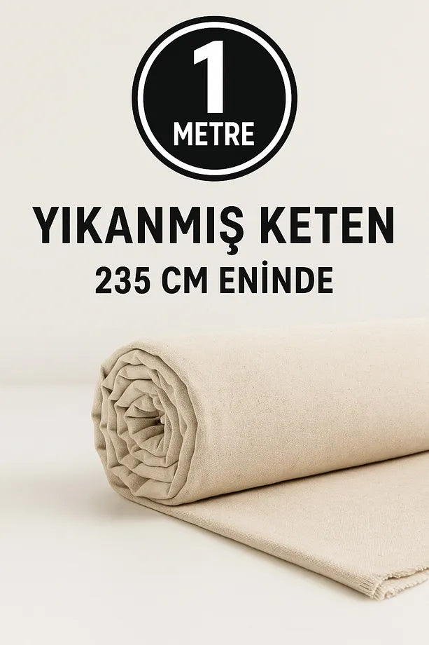 Yıkanmış Ham Naturel Keten Kumaş - 235 cm En - Organik - Doğal - Punch - Dikiş - Döşemelik Kumaş