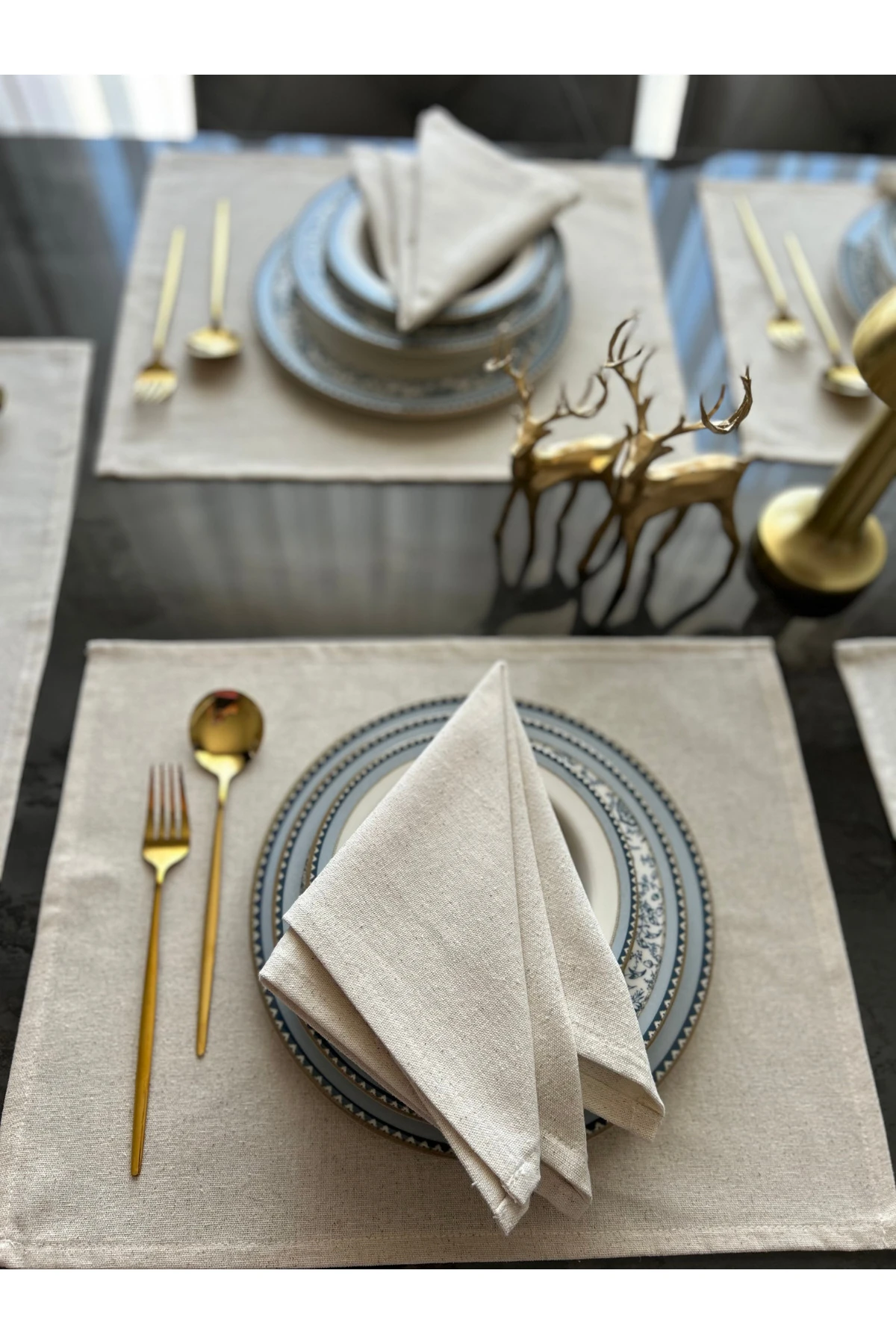 LINEN | 12 Adet Organik Ham Yıkanmış Keten Amerikan Servis Ve Servis Peçetesi Sofra Sunum Takımı