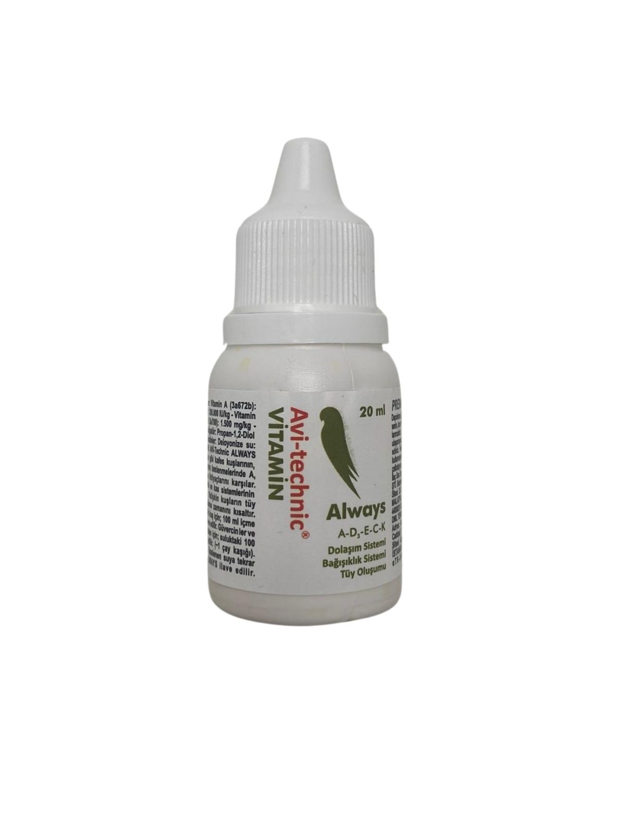 Avi-Technic ALWAYS A-D3-E-C Kuş Takviyesi – Dolaşım, Bağışıklık ve Tüy Desteği – 6’lı Paket (6 x 20 ml)
