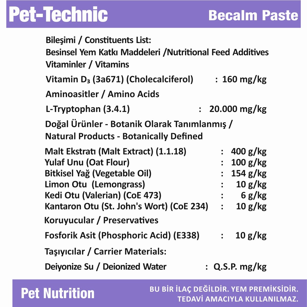 Pet-Technic Becalm Pasta, Kedi Köpek Stres ve Anksiyete Azaltıcı, Doğal Sakinleştirici Takviye, 100 g