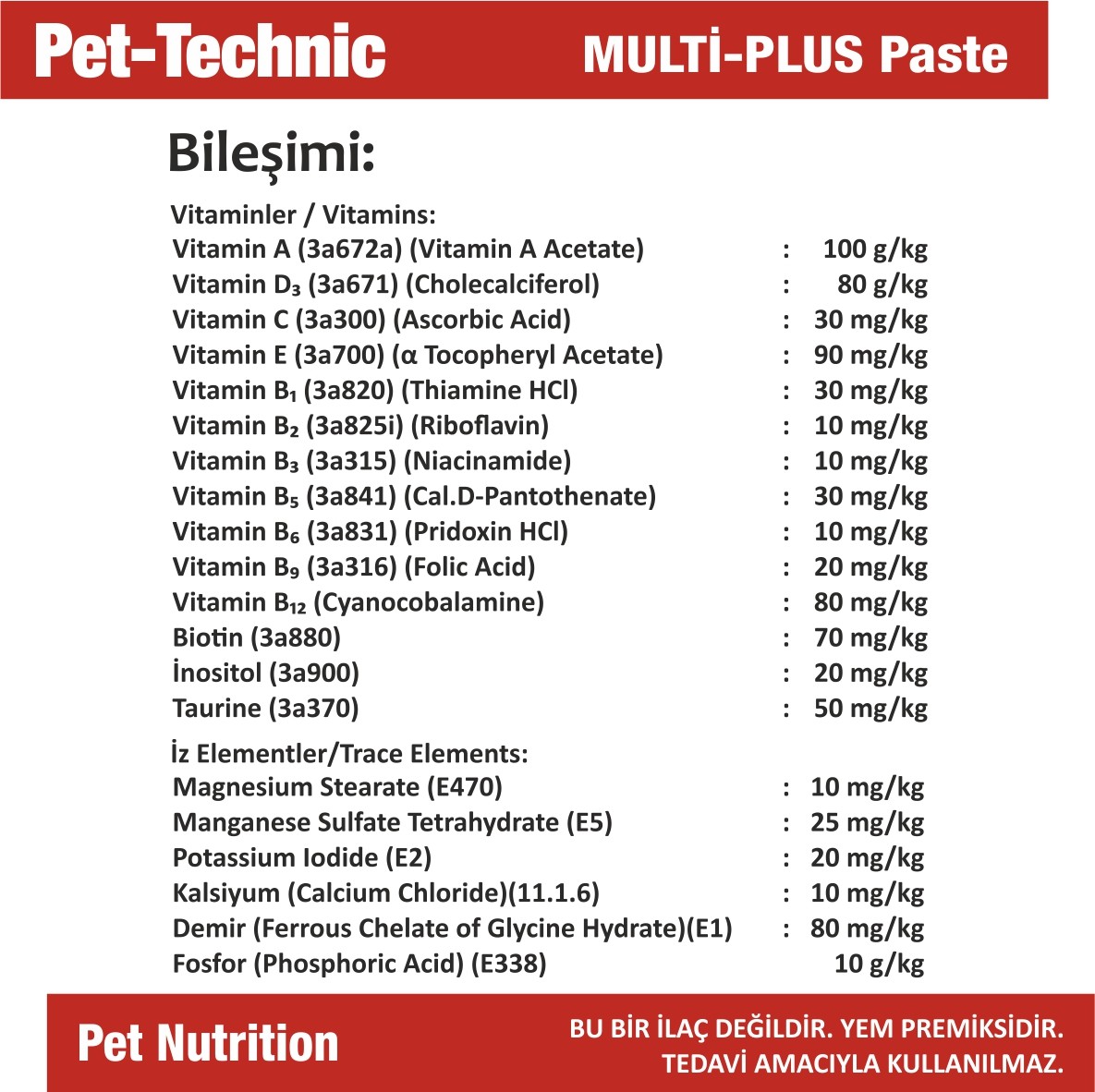 Pet-Technic Multi Plus Pasta, Kedi Köpek Multivitamin, Bağışıklık ve Tüy Desteği, 100 g