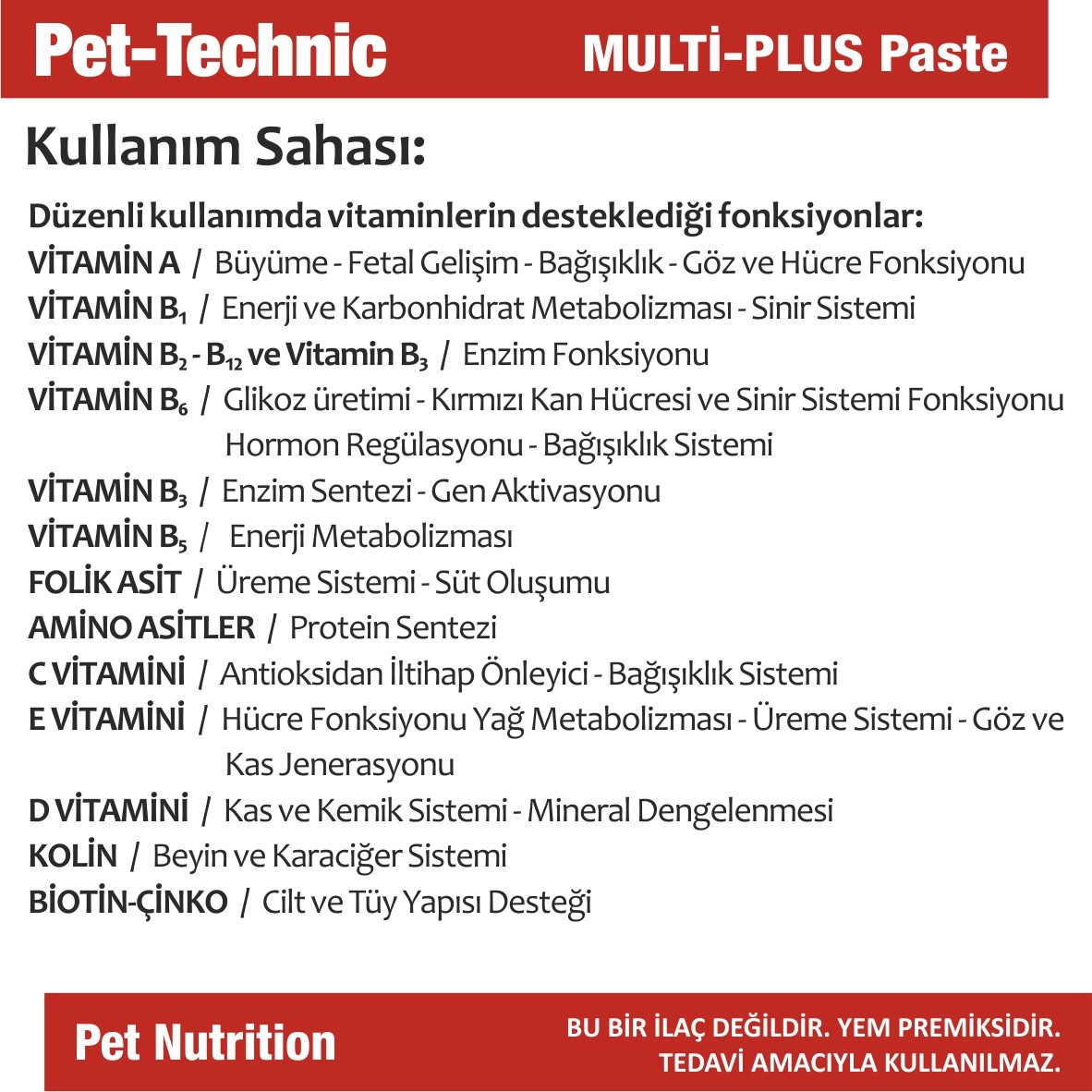 Pet-Technic Multi Plus Pasta, Kedi Köpek Multivitamin, Bağışıklık ve Tüy Desteği, 100 g