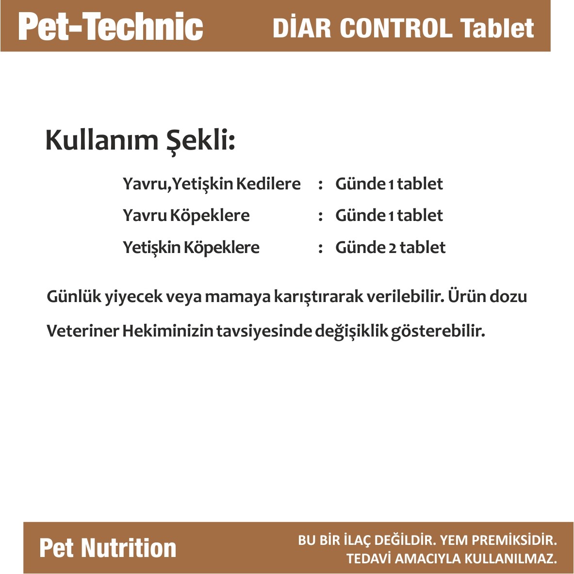 Pet-Technic Diar Control Tablet, Kedi Köpek Bağırsak Sağlığı, Sindirim ve İshal Desteği, 75 Tablet