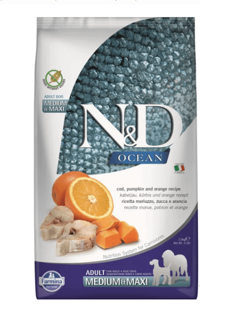 N&D Ocean Morina Balıklı Balkabaklı ve Portakallı 2.5 kg Orta ve Büyük Irk Yetişkin Köpek Maması