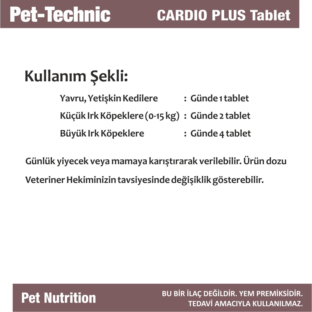 Pet-Technic Cardio Plus Tablet, Kedi Köpek Kalp Sağlığı, Kardiyo Desteği, Koenzim Q10 & Taurin, 75 Tablet