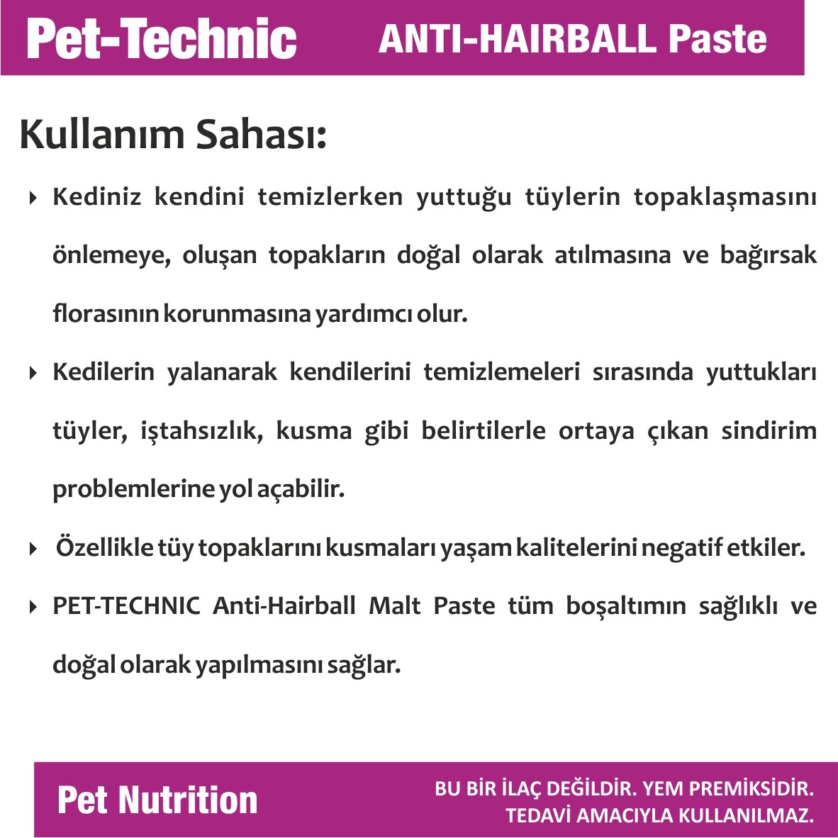 Pet-Technic Anti-Hairball Malt Paste, Kedi Tüy Topağı Önleyici, Sindirim ve Bağırsak Desteği, 100 g