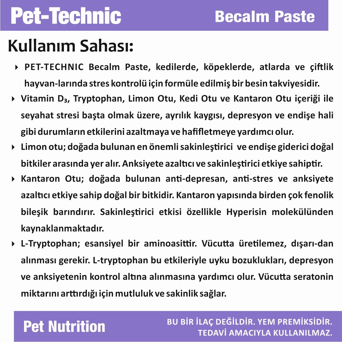 Pet-Technic Becalm Pasta, Kedi Köpek Stres ve Anksiyete Azaltıcı, Doğal Sakinleştirici Takviye, 100 g