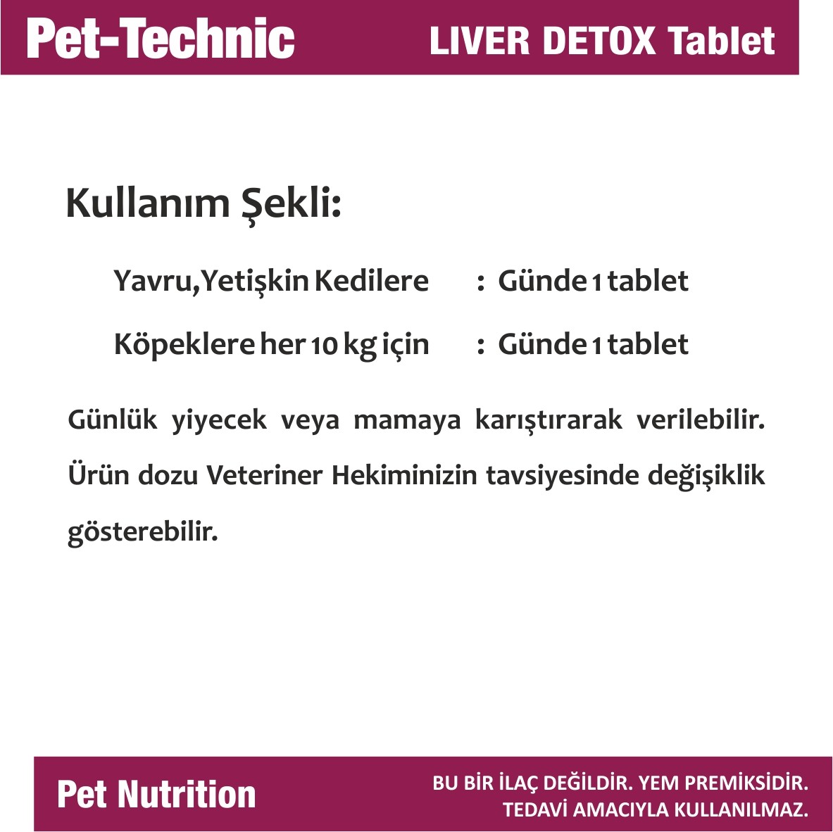 Pet-Technic Liver Detox Tablet, Kedi Köpek Karaciğer Sağlığı, Doğal Detoks Desteği, 75 Tablet