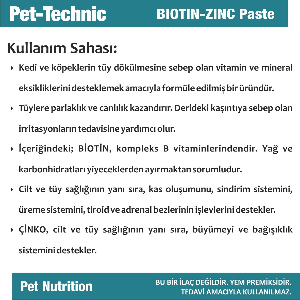 Pet-Technic Biotin Zinc Pasta, Kedi Köpek Tüy Dökülmesi Önleyici, Deri ve Tüy Sağlığı Desteği, 100 g