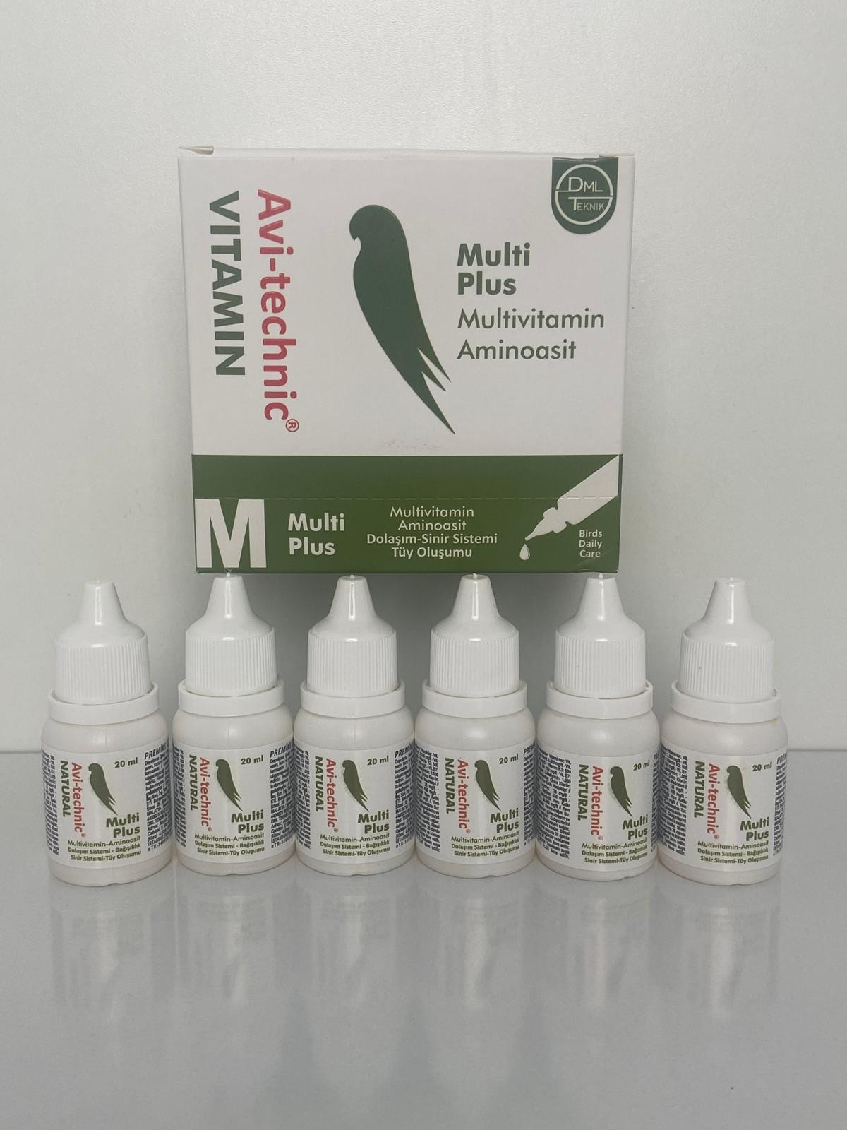 Avi-Technic MULTI PLUS Kuş Takviyesi – Multivitamin, Aminoasit, Bağışıklık & Tüy Desteği – 6’lı Paket (6 x 20 ml)