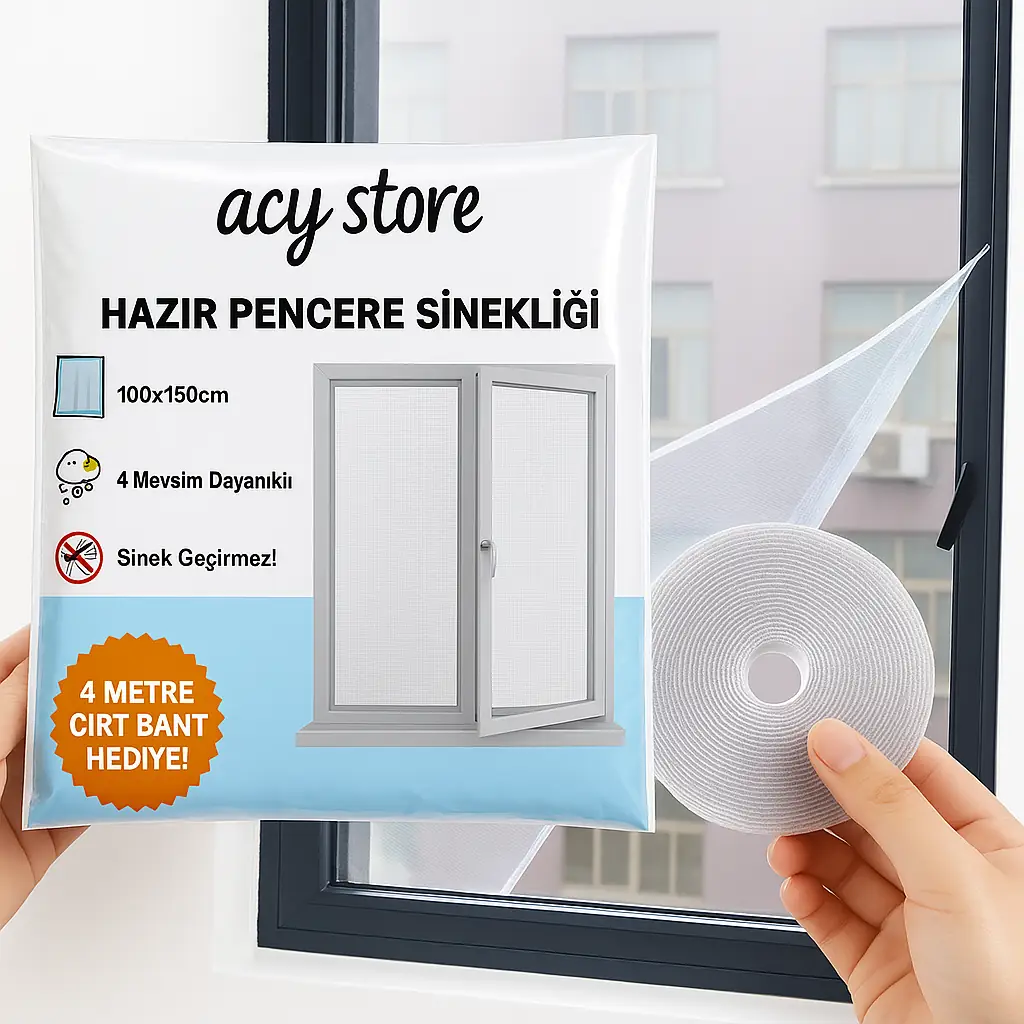 100 x 150 CM HAZIR PENCERE SİNEKLİK 4 MT CIRT BANT