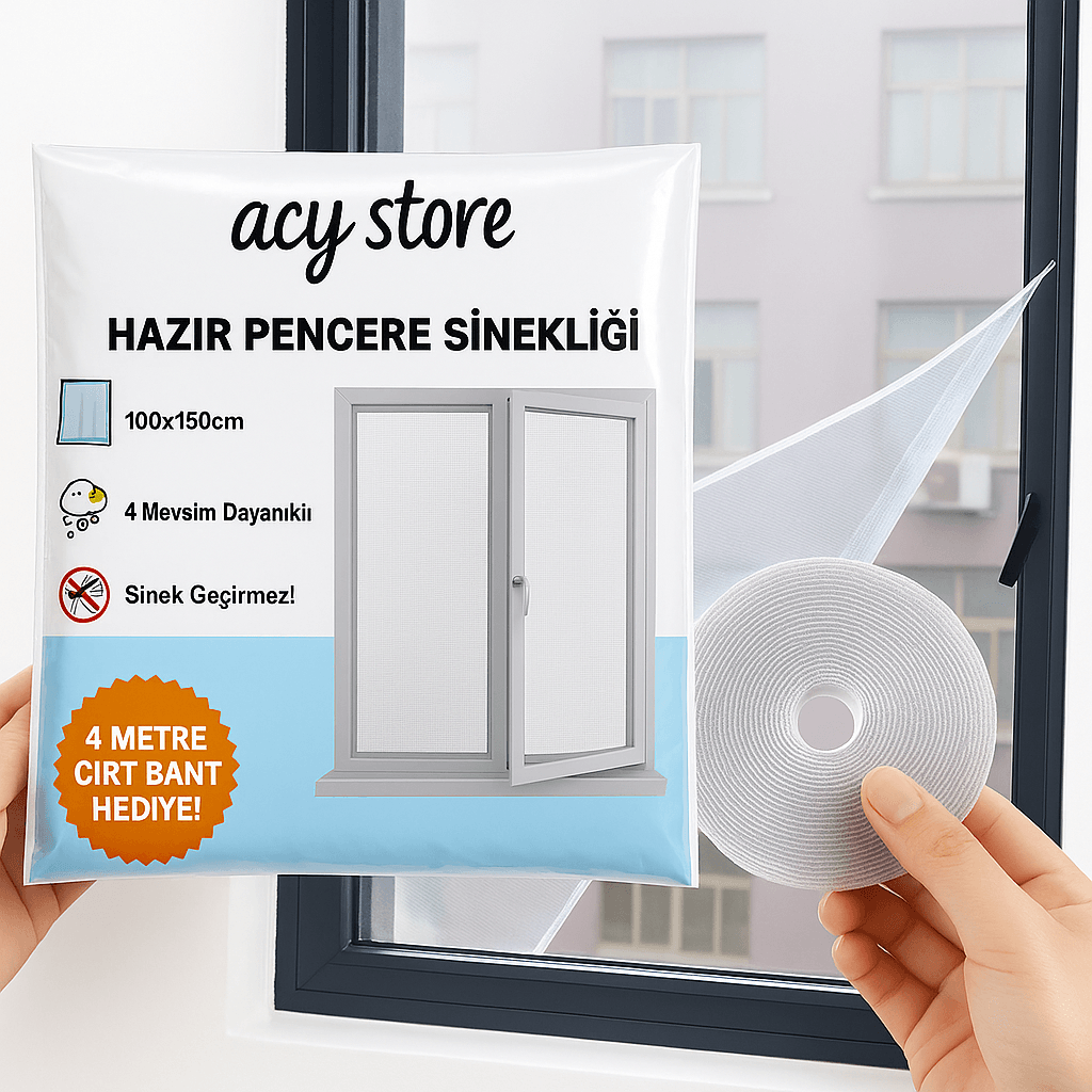 100 x 150 CM HAZIR PENCERE SİNEKLİK + 4 MT CIRT BANT