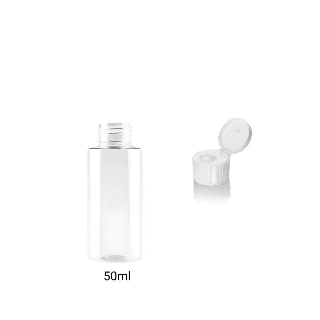 50ml PET Düz Omuz Şeffaf Şişe ve Beyaz Fliptop Kapak