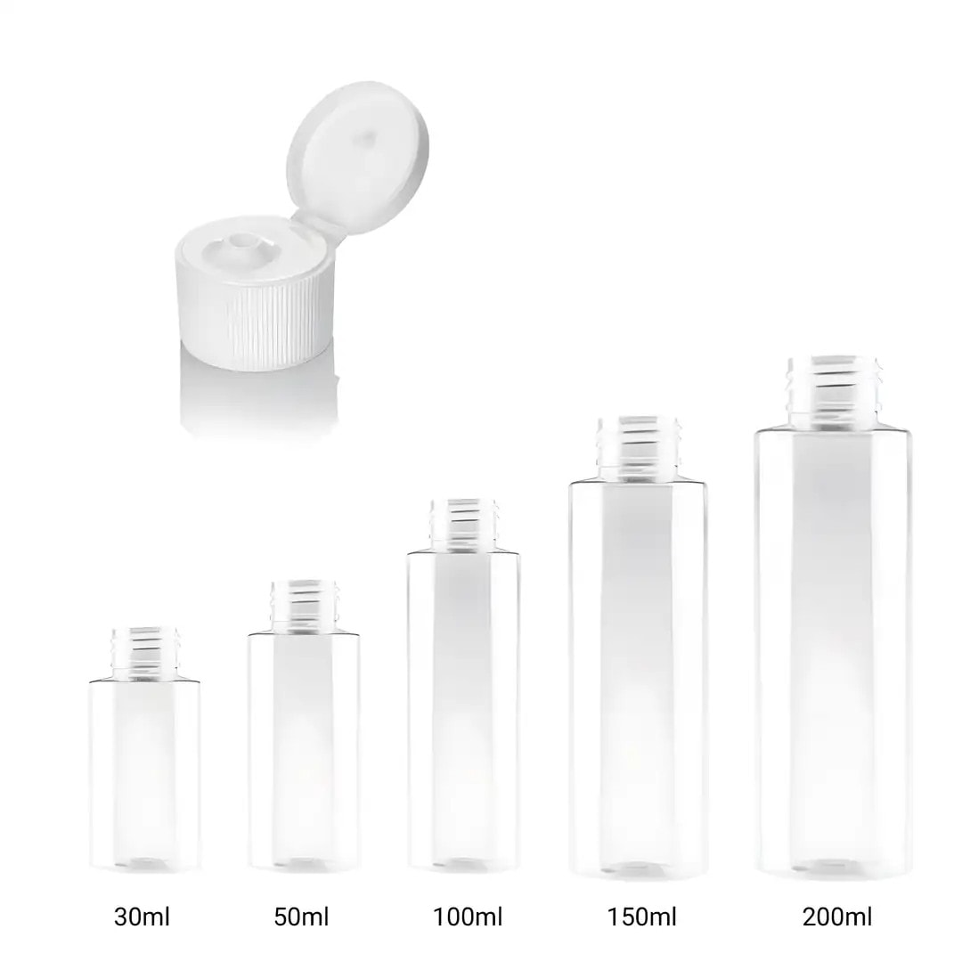 150ml PET Düz Omuz Şeffaf Şişe ve Beyaz Fliptop Kapak