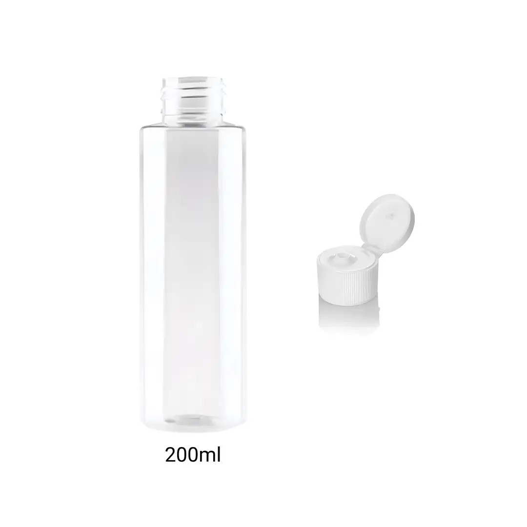 200ml PET Düz Omuz Şeffaf Şişe ve Beyaz Fliptop Kapak