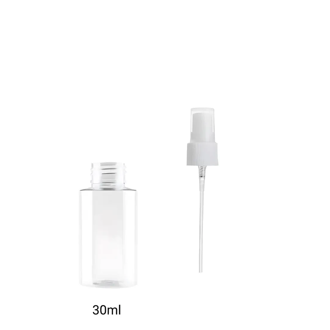 30ml PET Düz Omuz Şeffaf Şişe ve Beyaz Parmak Sprey