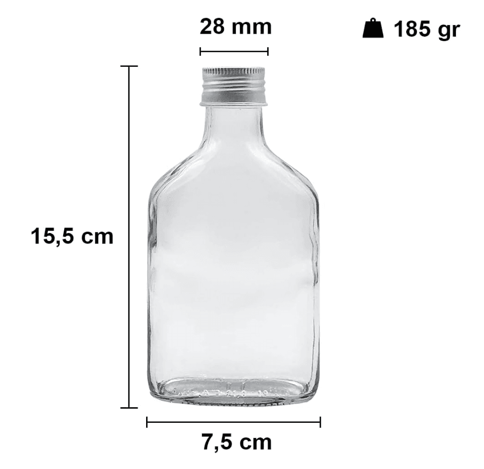 200ml Cam Yassı Şişe ve Gümüş Kapak
