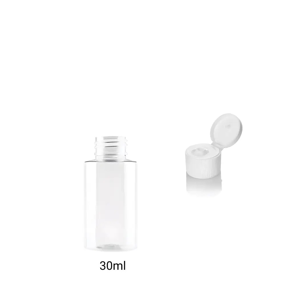 30ml PET Düz Omuz Şeffaf Şişe ve Beyaz Fliptop Kapak