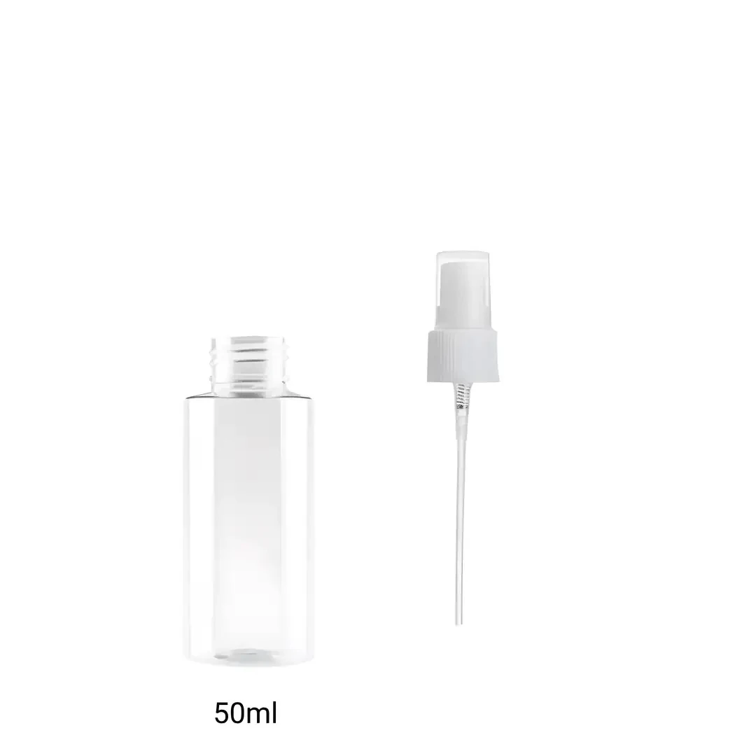 50ml PET Düz Omuz Şeffaf Şişe ve Beyaz Parmak Sprey