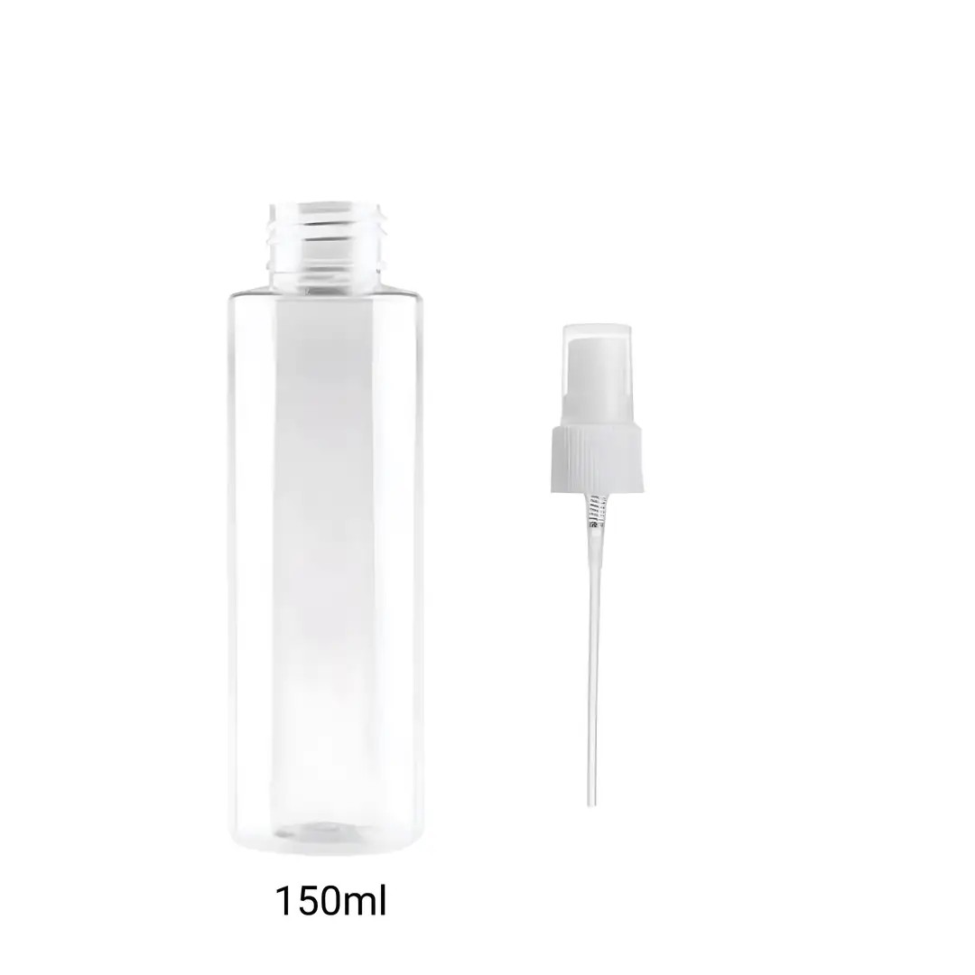 150ml PET Düz Omuz Şeffaf Şişe ve Beyaz Parmak Sprey