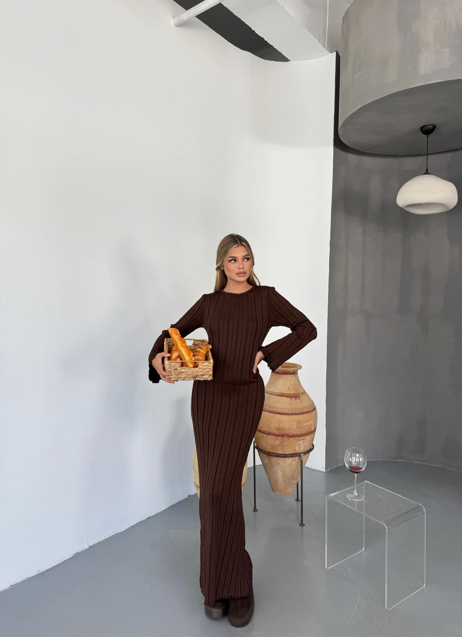 Duru Triko Elbise - Kahverengi