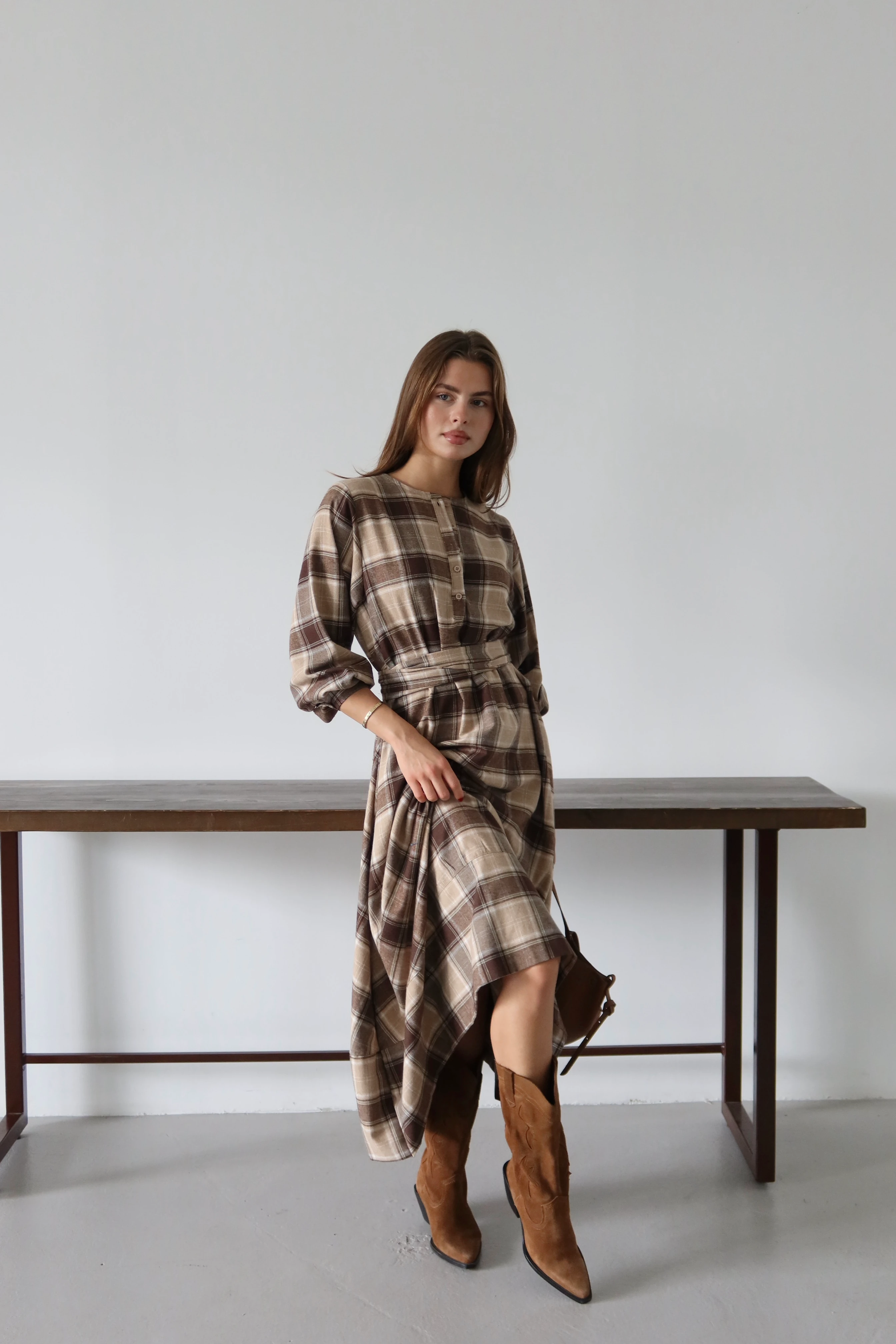 Luna Ekose Midi Elbise