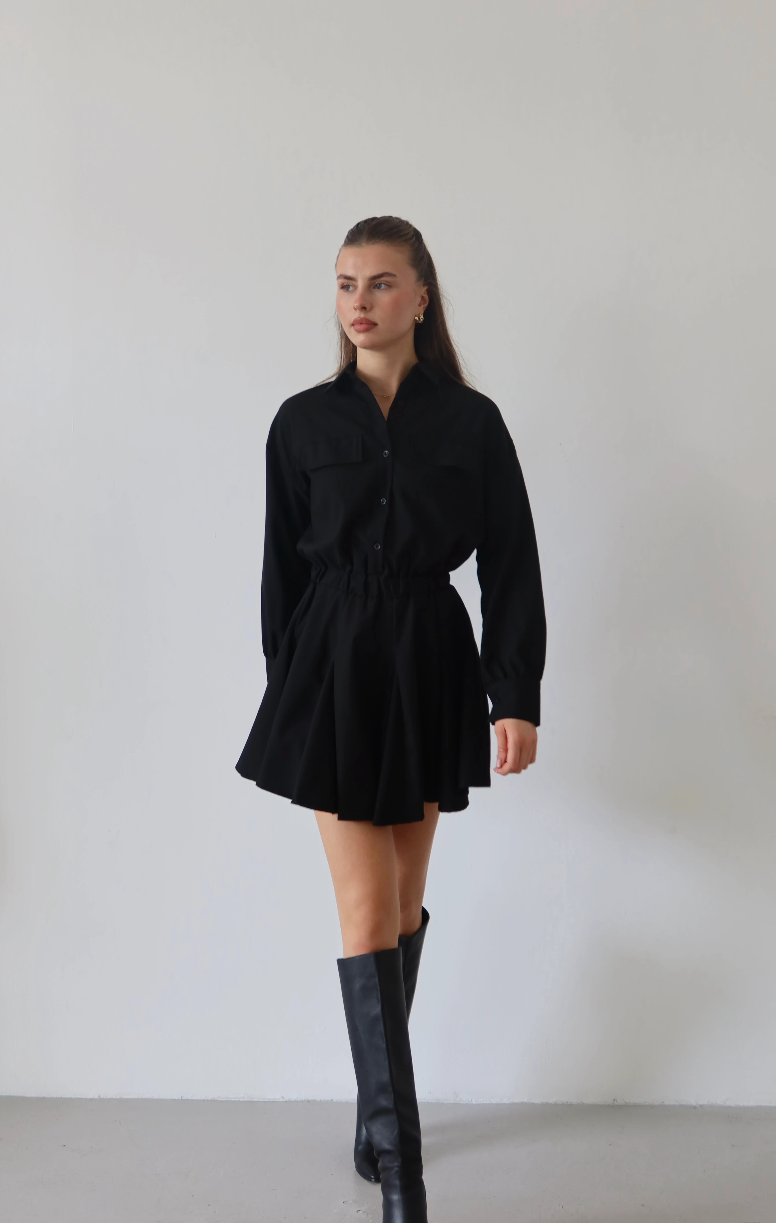 Bel Vurgulu Gömlek Elbise