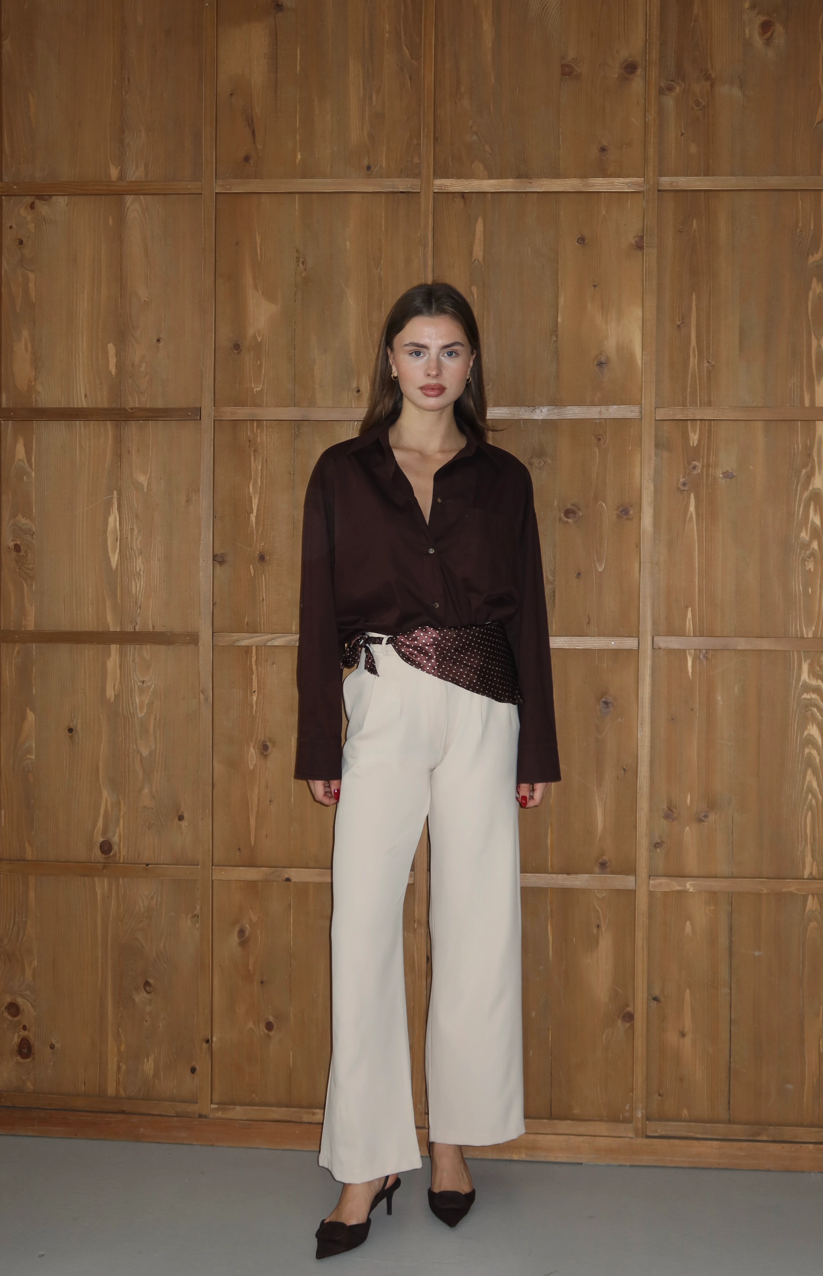 Şal Detaylı Palazzo Pantolon - Bej