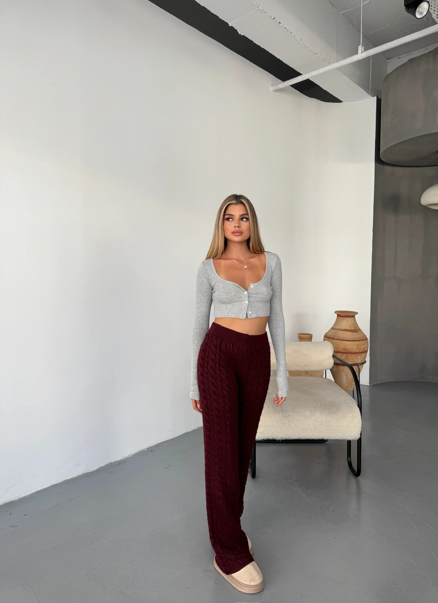 Kabel Triko Pantolon - Bordo