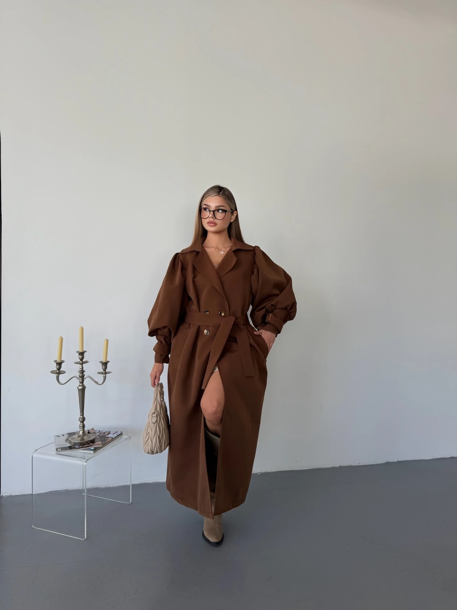 Balon Kol Trençkot - Kahverengi