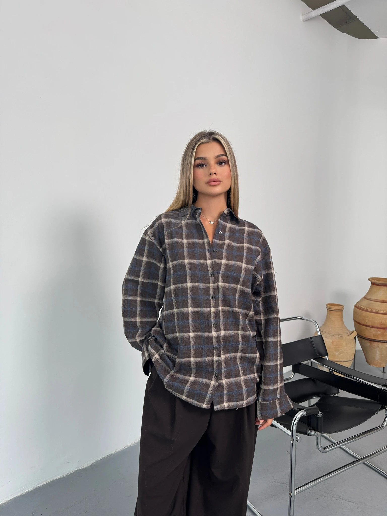 Ekose Oduncu Gömlek - Kahverengi