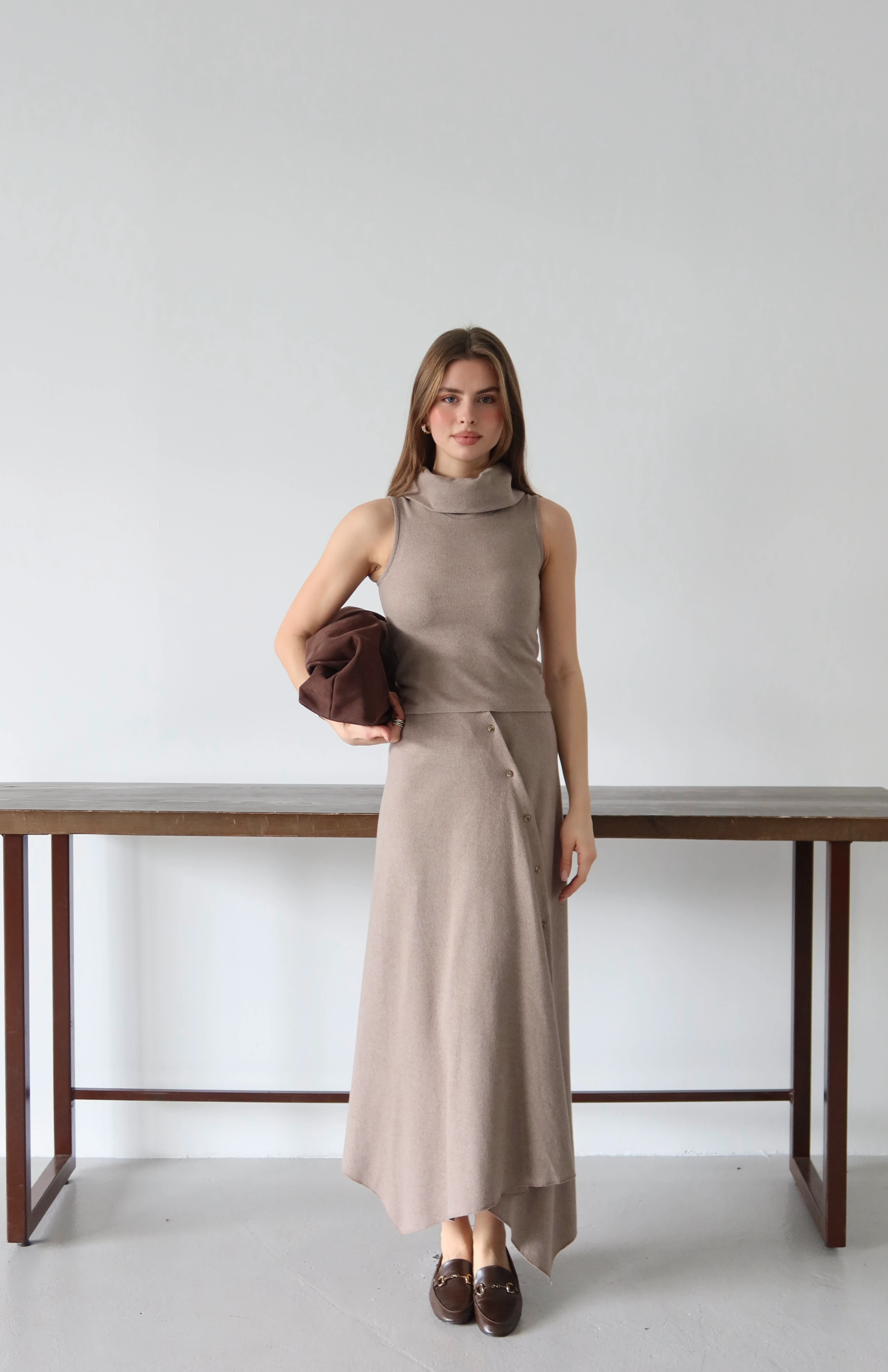 Asil Boğazlı Triko Takım - Bej