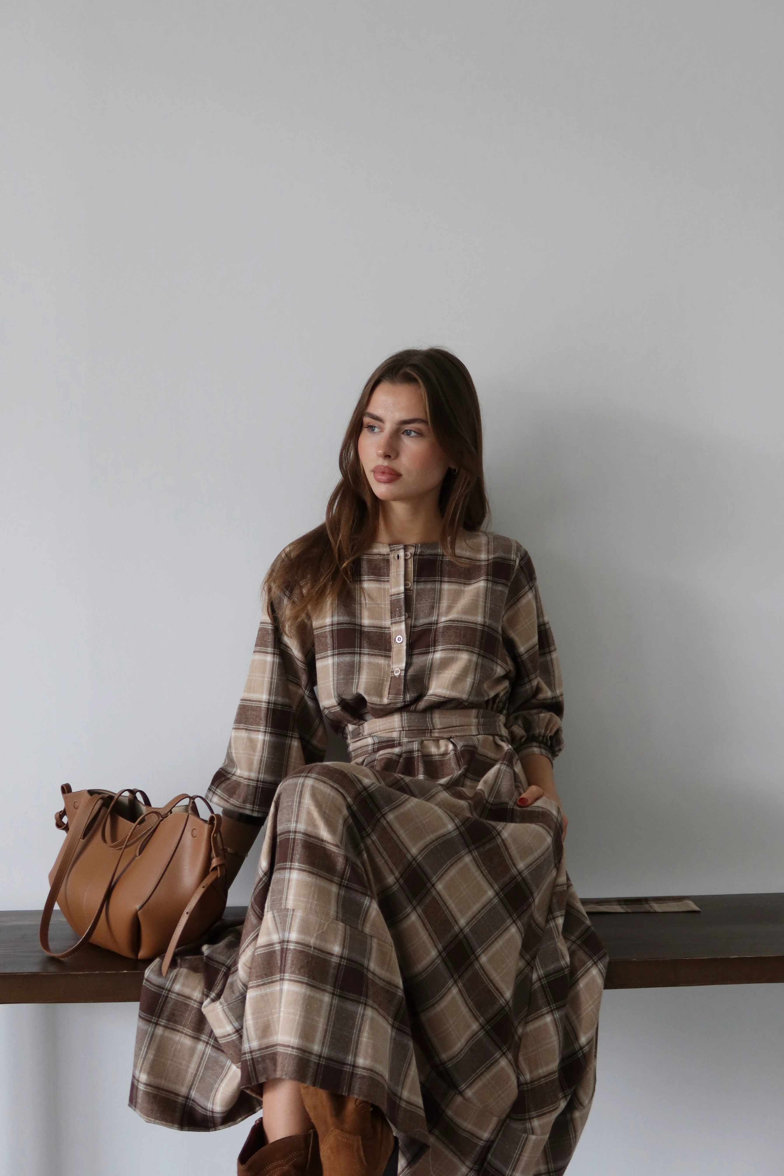 Luna Ekose Midi Elbise