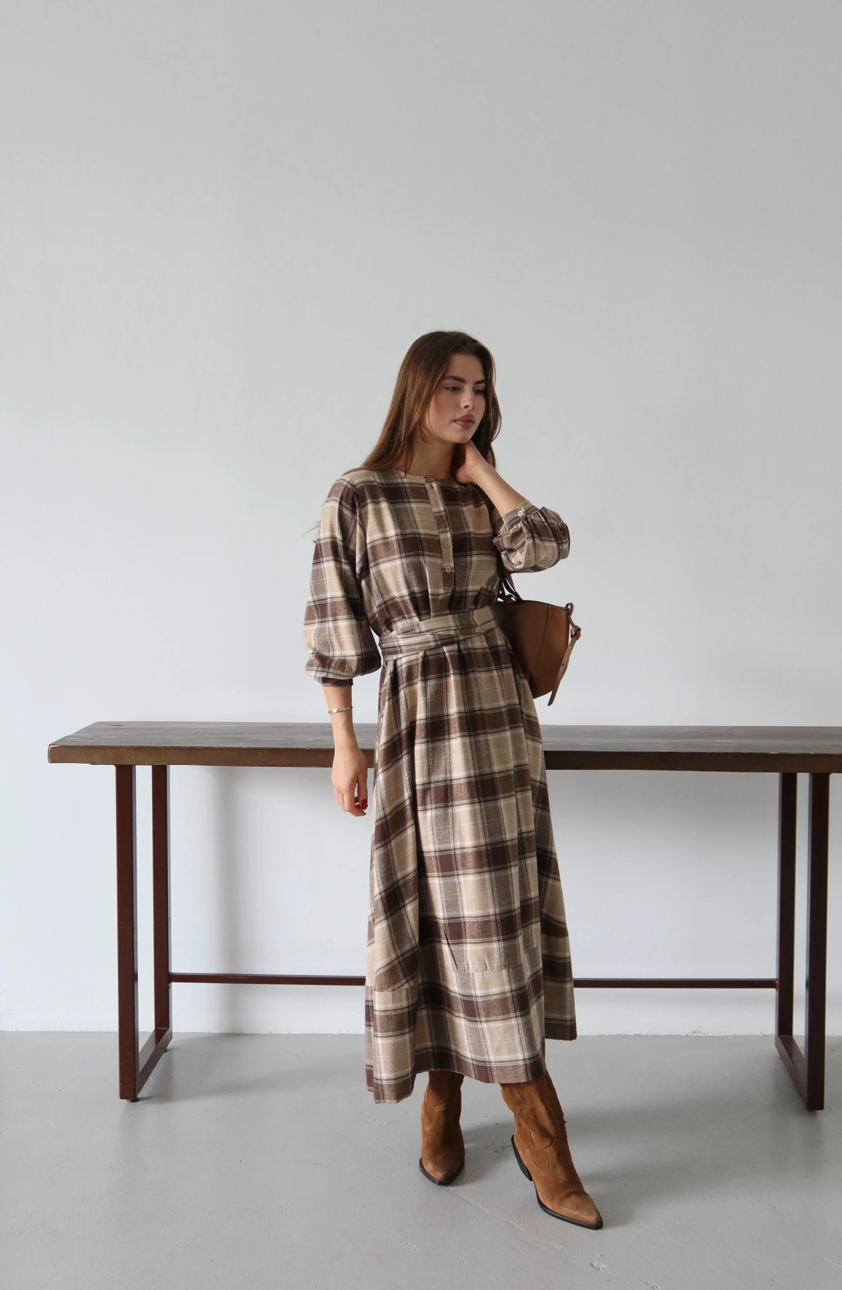 Luna Ekose Midi Elbise