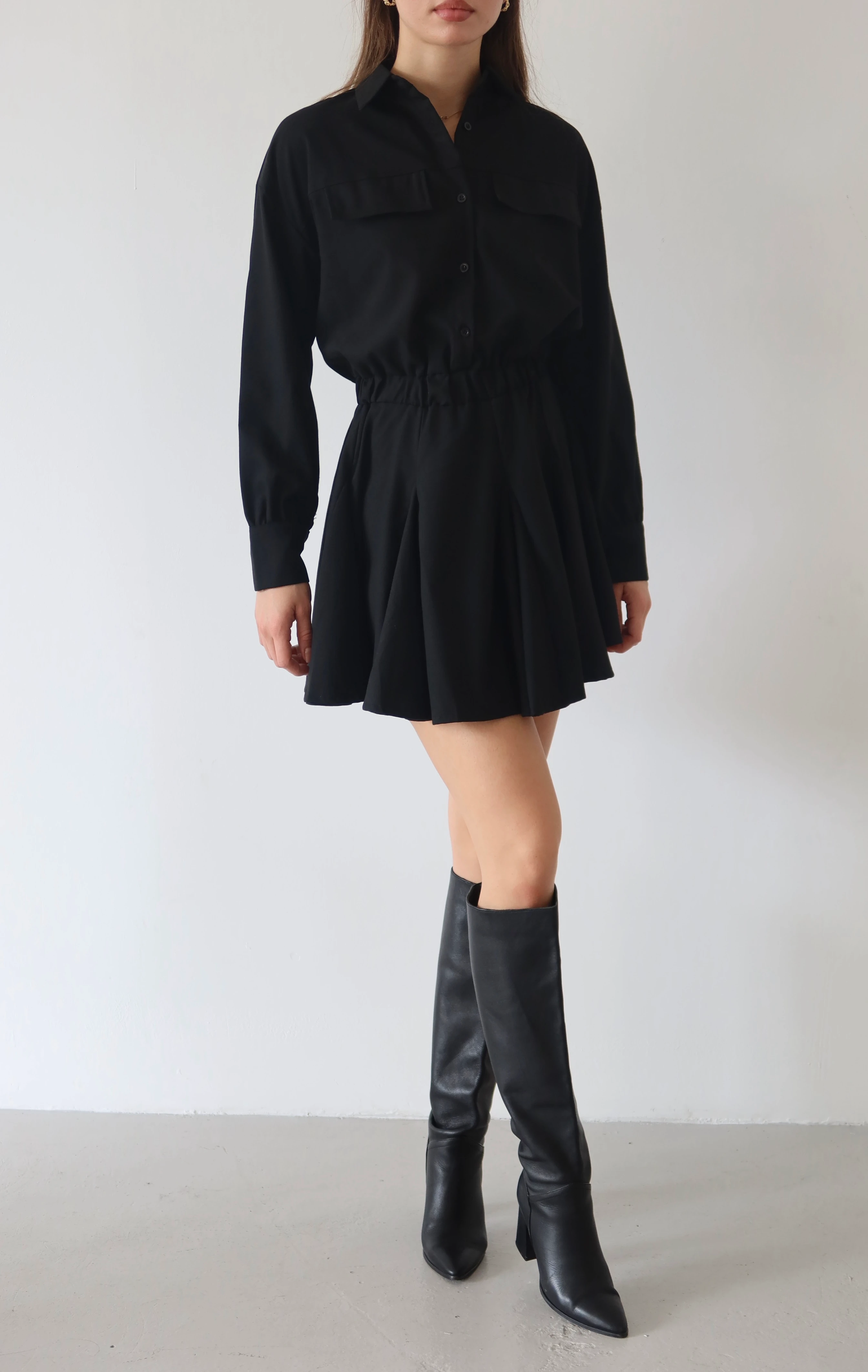 Bel Vurgulu Gömlek Elbise