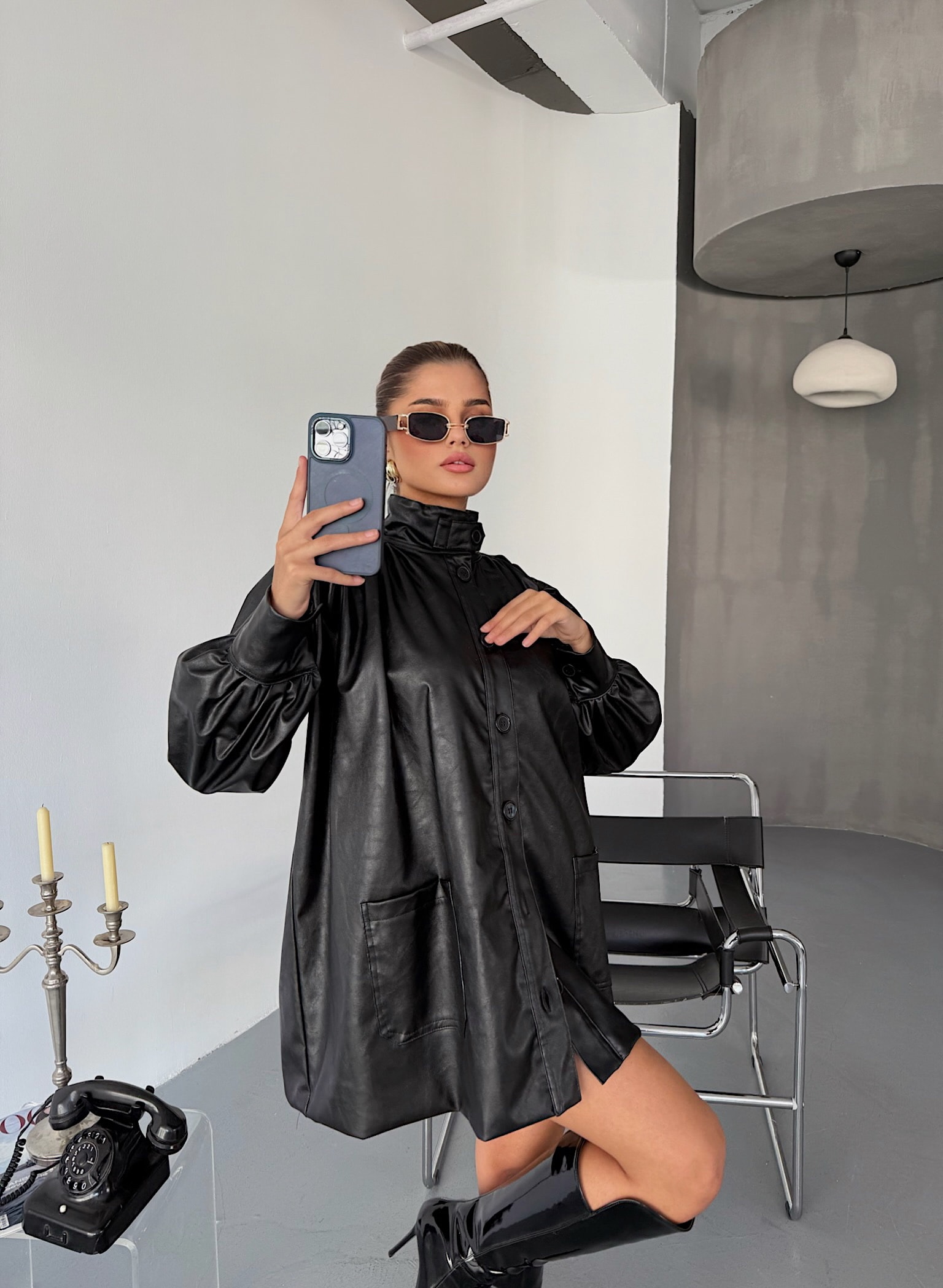 Modern Oversize Deri Ceket