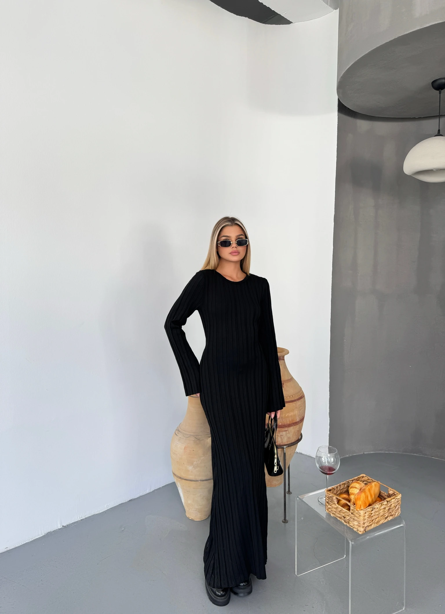 Duru Triko Elbise - Siyah