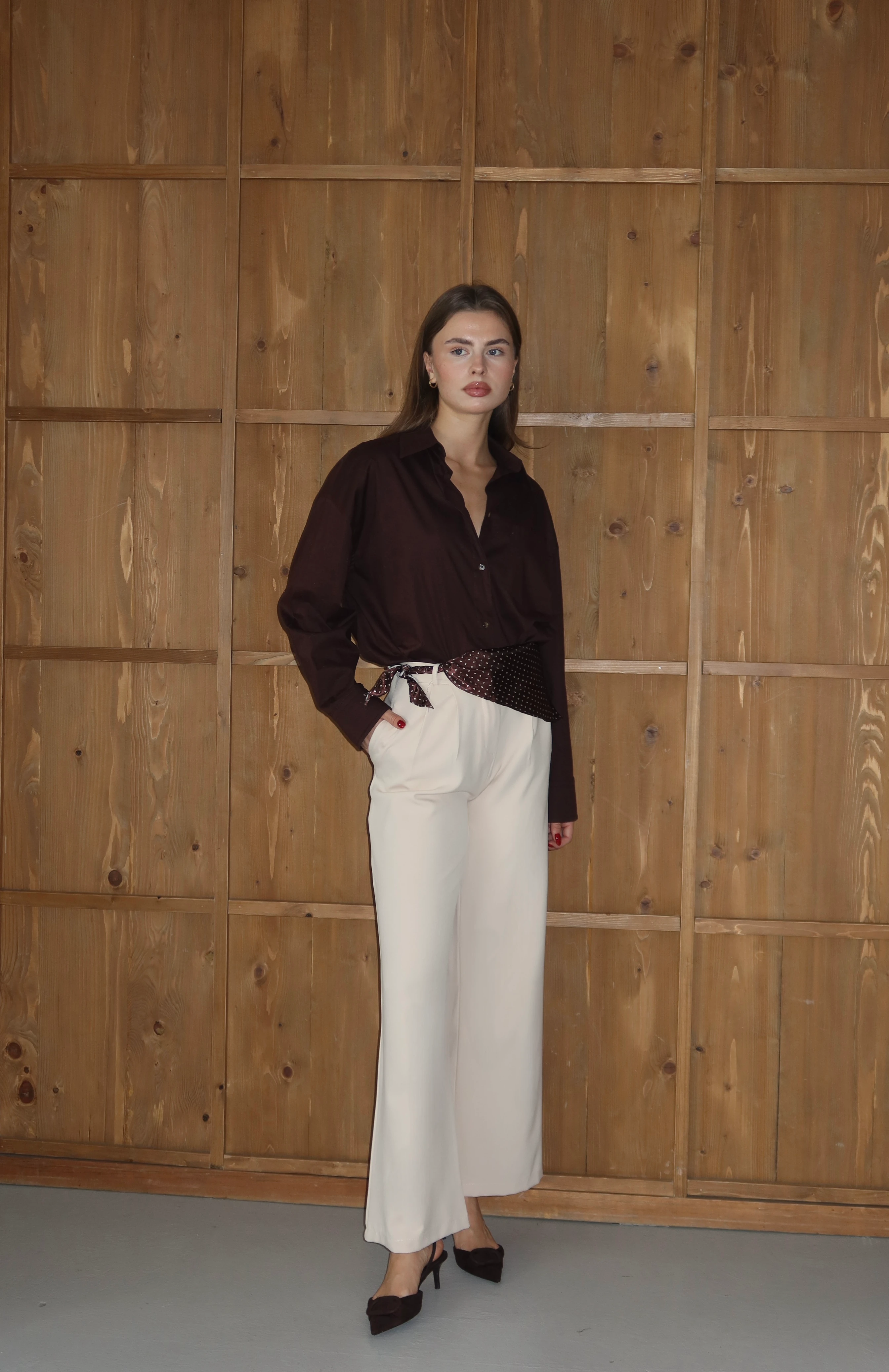 Şal Detaylı Palazzo Pantolon