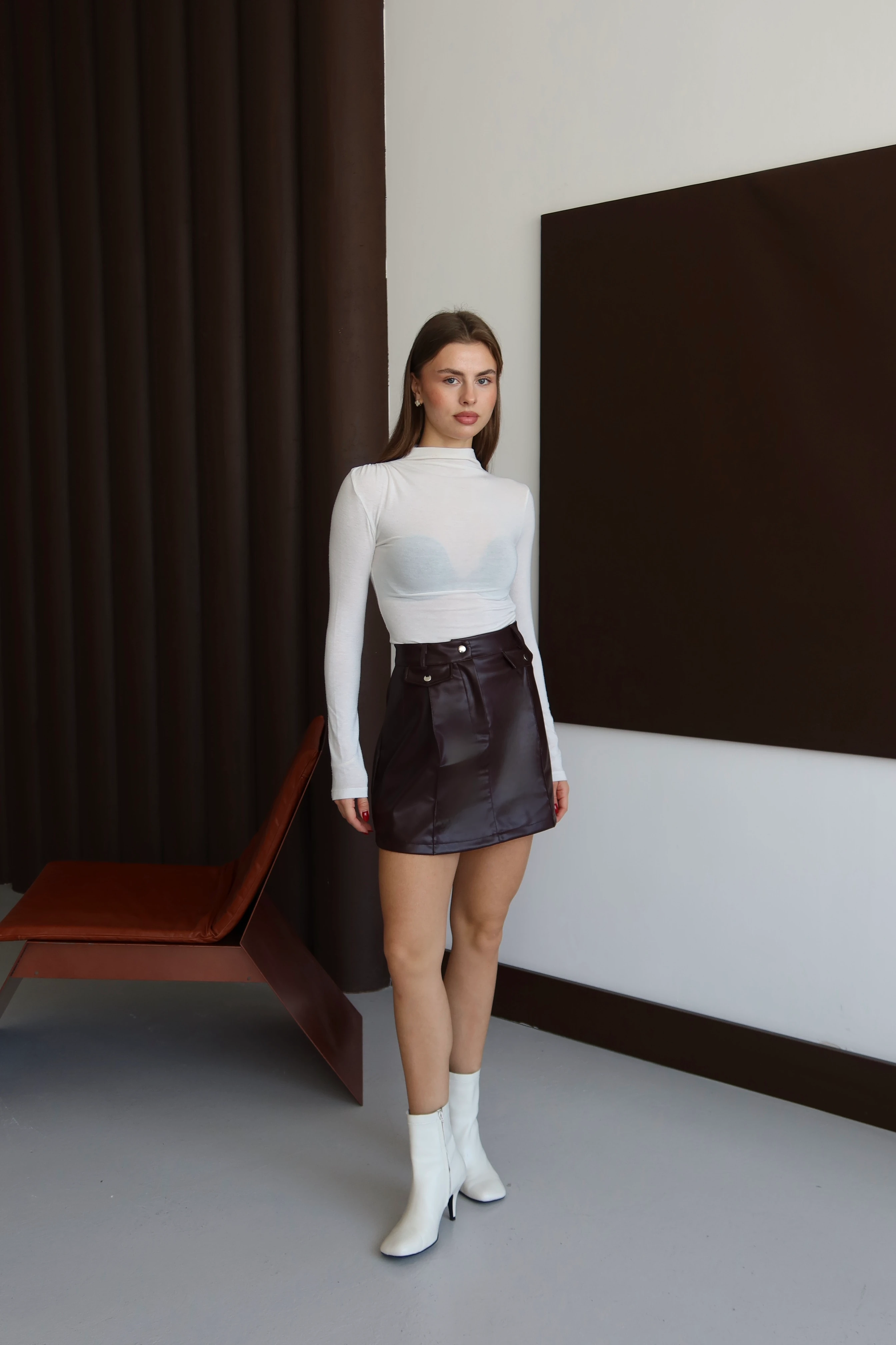 Muse Deri Etek - Bordo