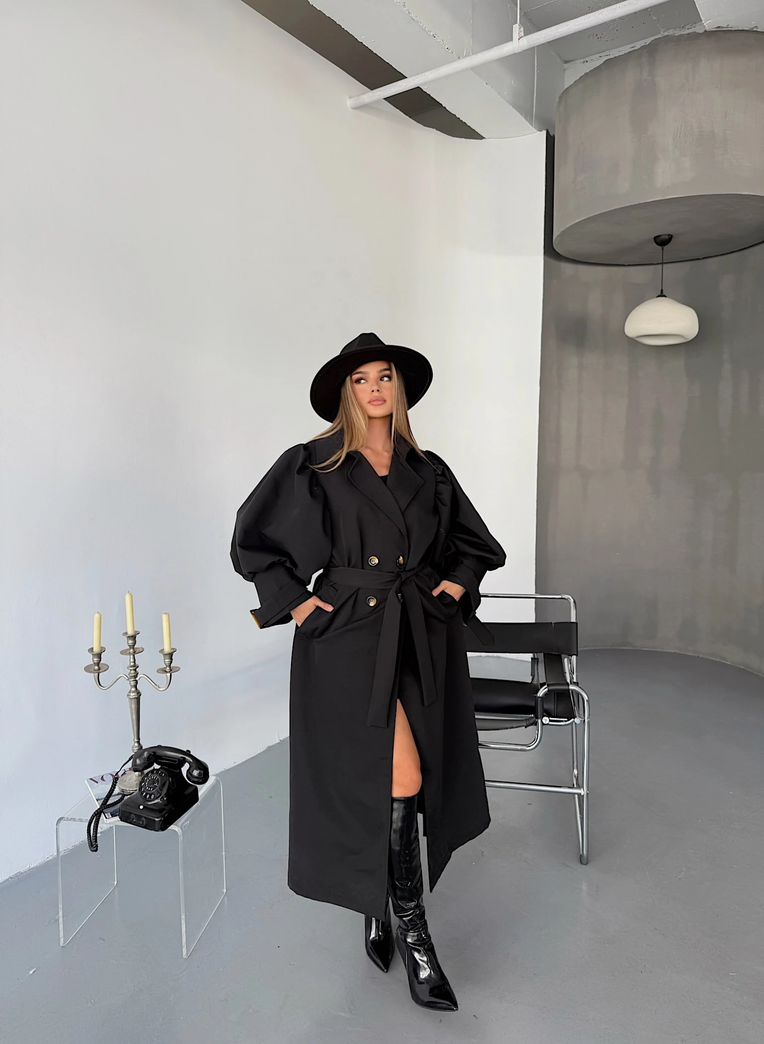 Balon Kol Trençkot - Siyah