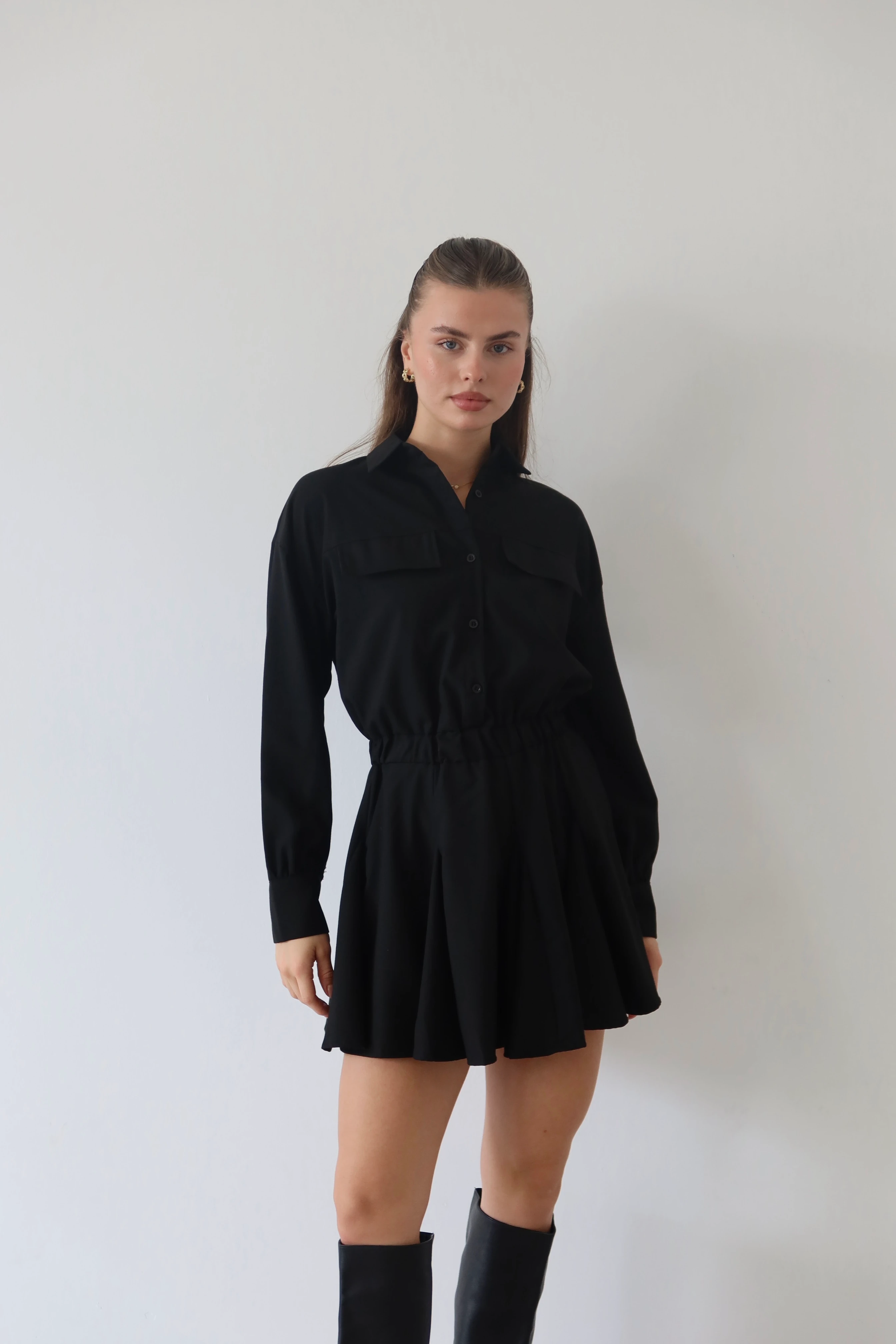 Bel Vurgulu Gömlek Elbise