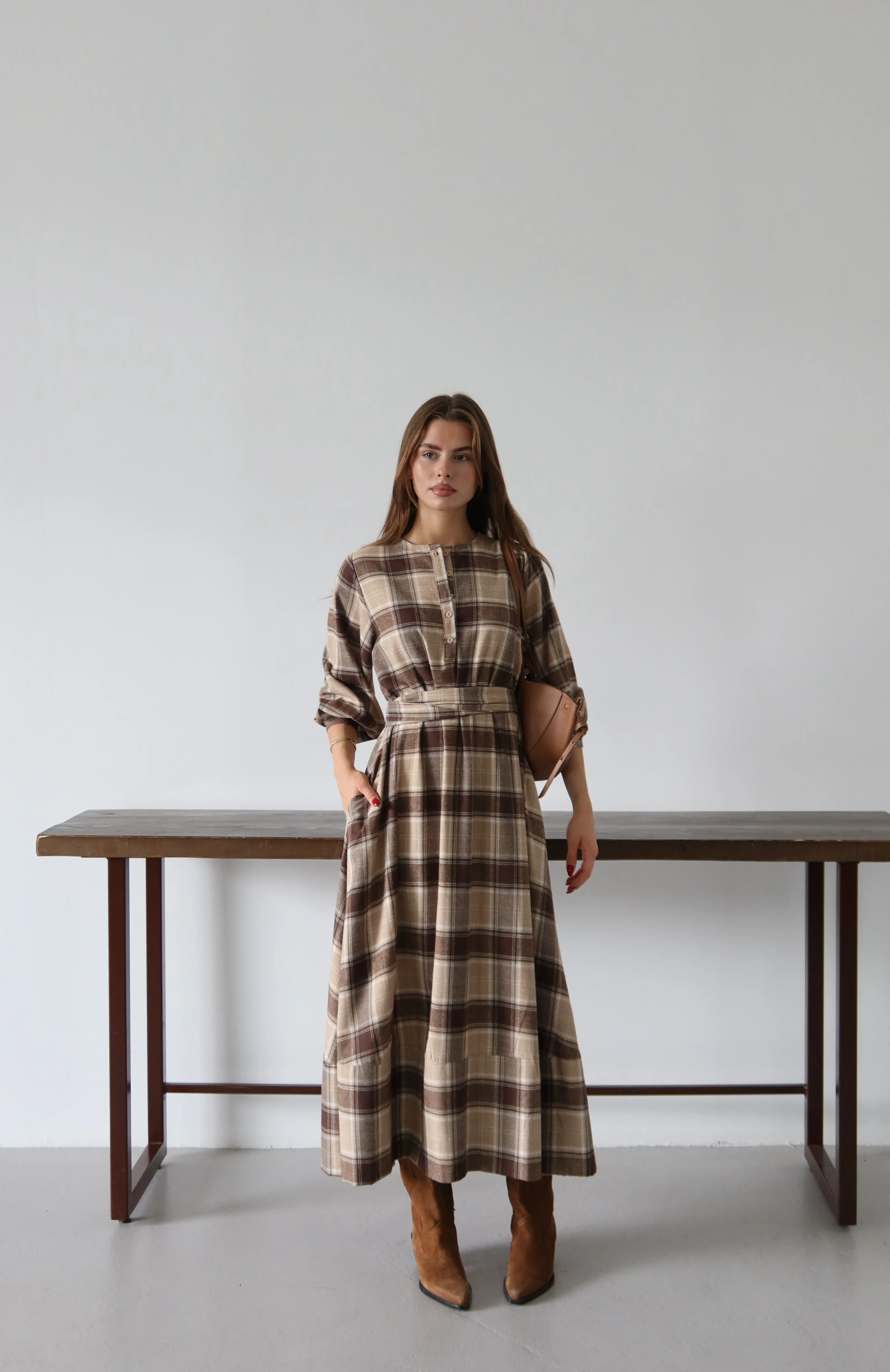 Luna Ekose Midi Elbise