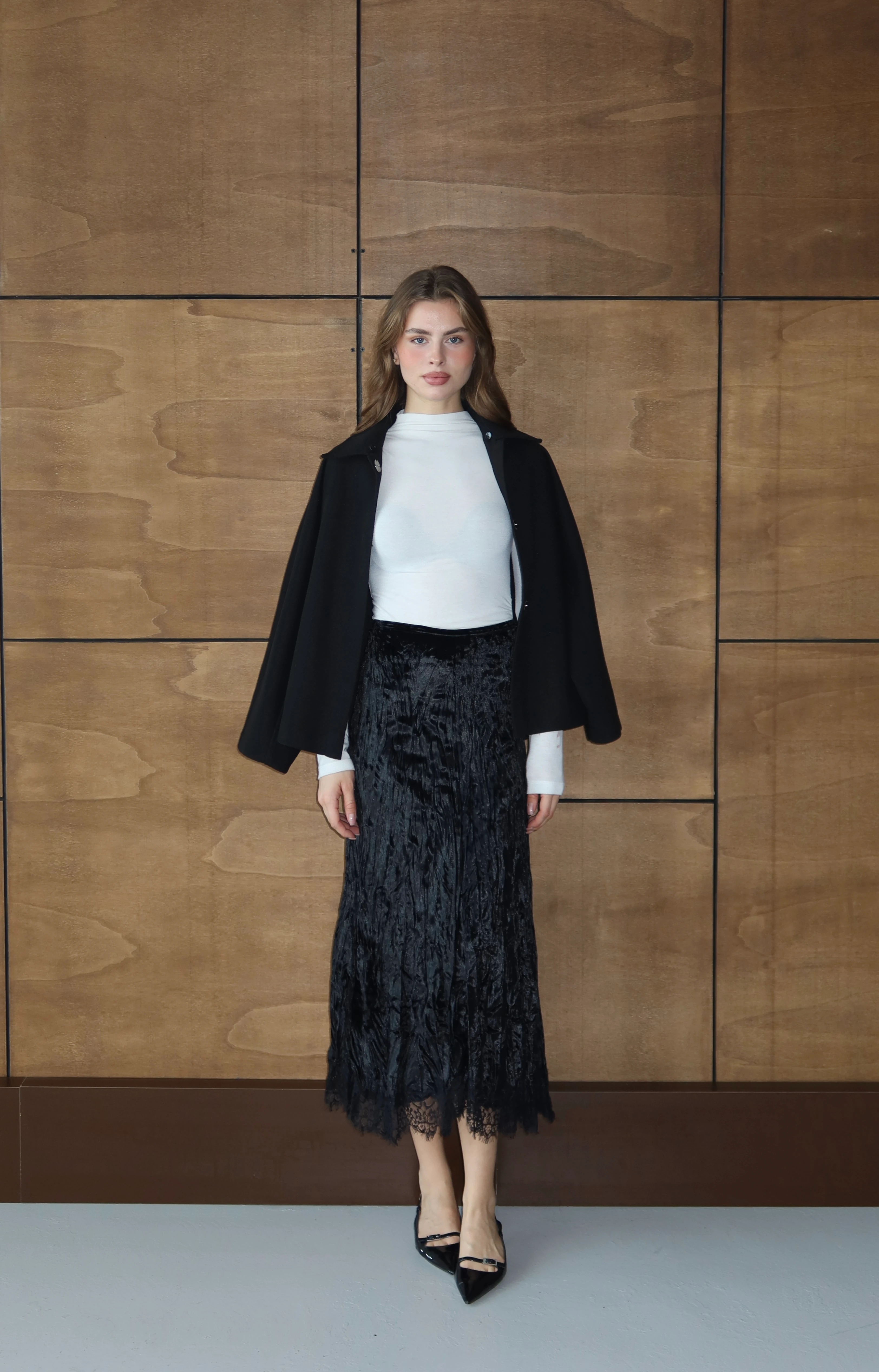 Kadife Dantel Mini Etek - Siyah