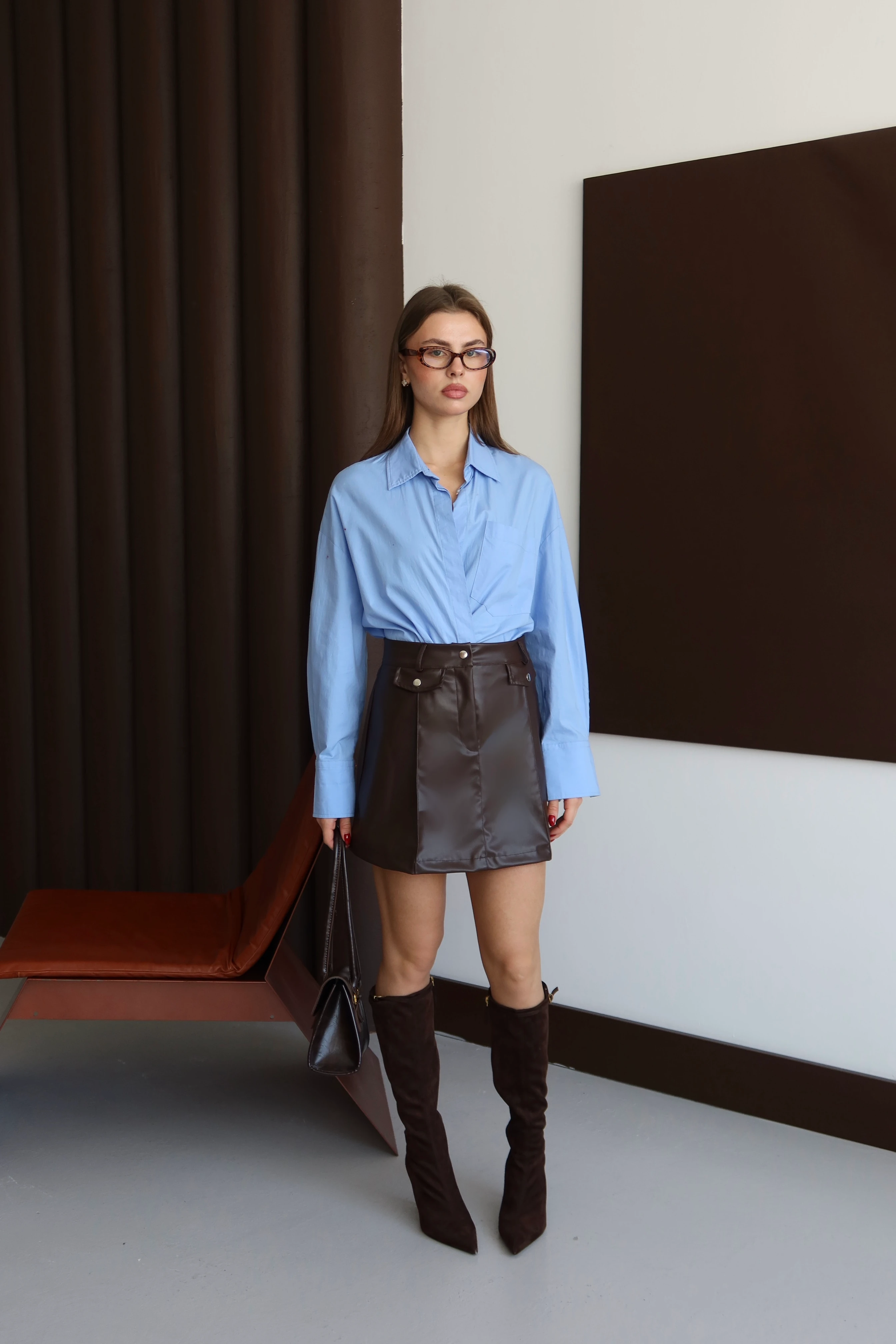 Muse Deri Etek - Kahverengi