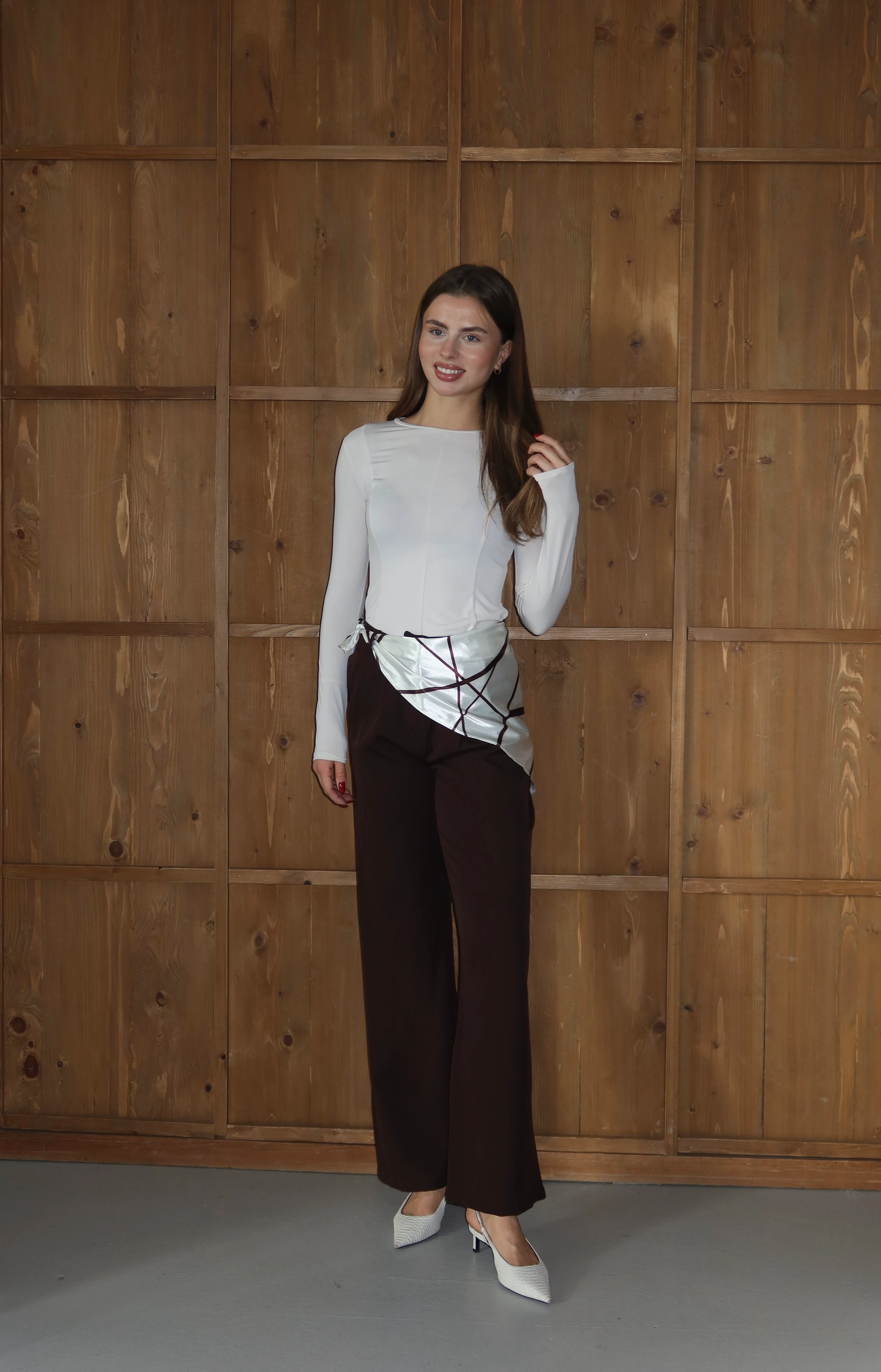 Şal Detaylı Palazzo Pantolon - Kahverengi