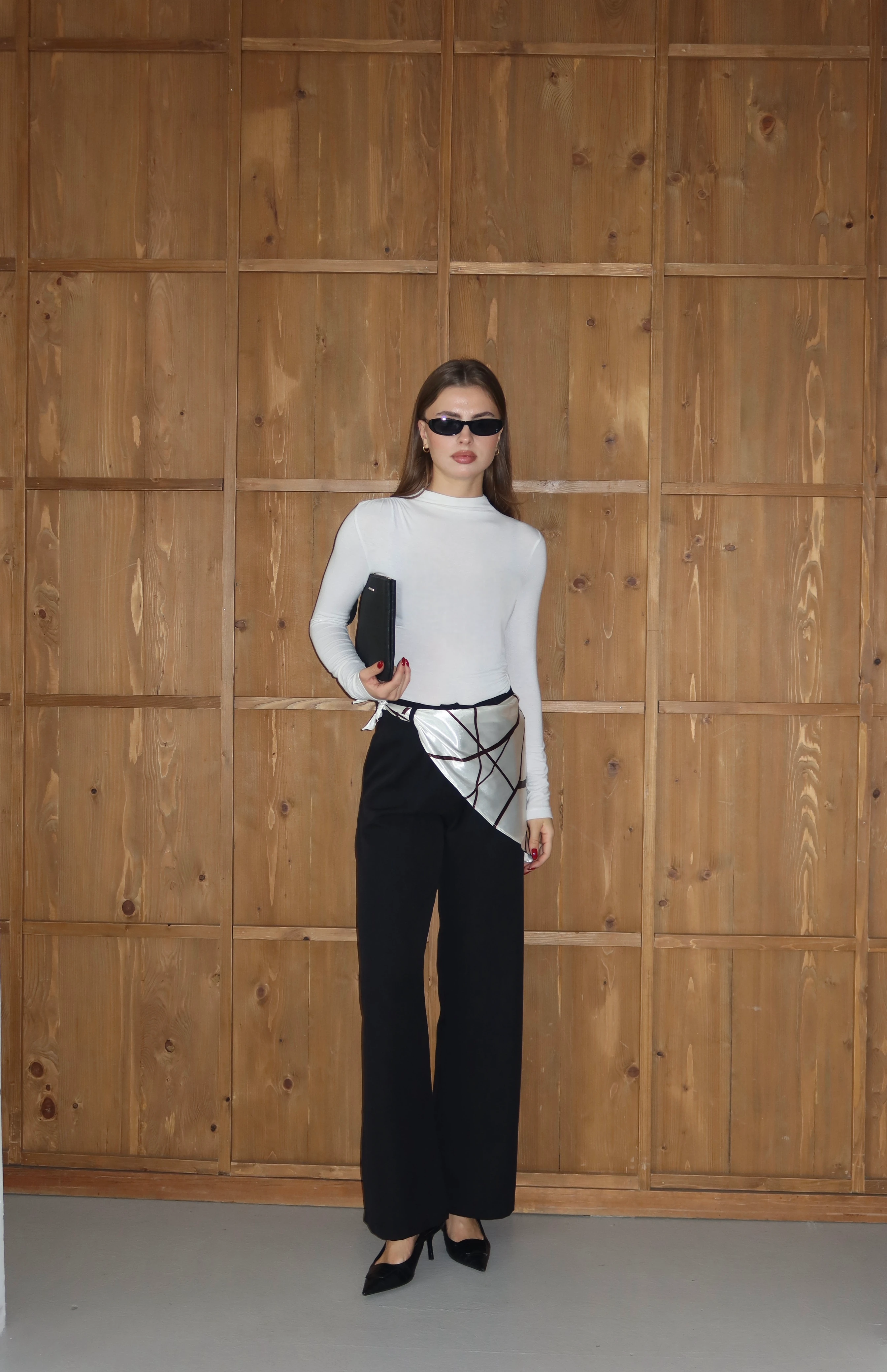 Şal Detaylı Palazzo Pantolon - Siyah